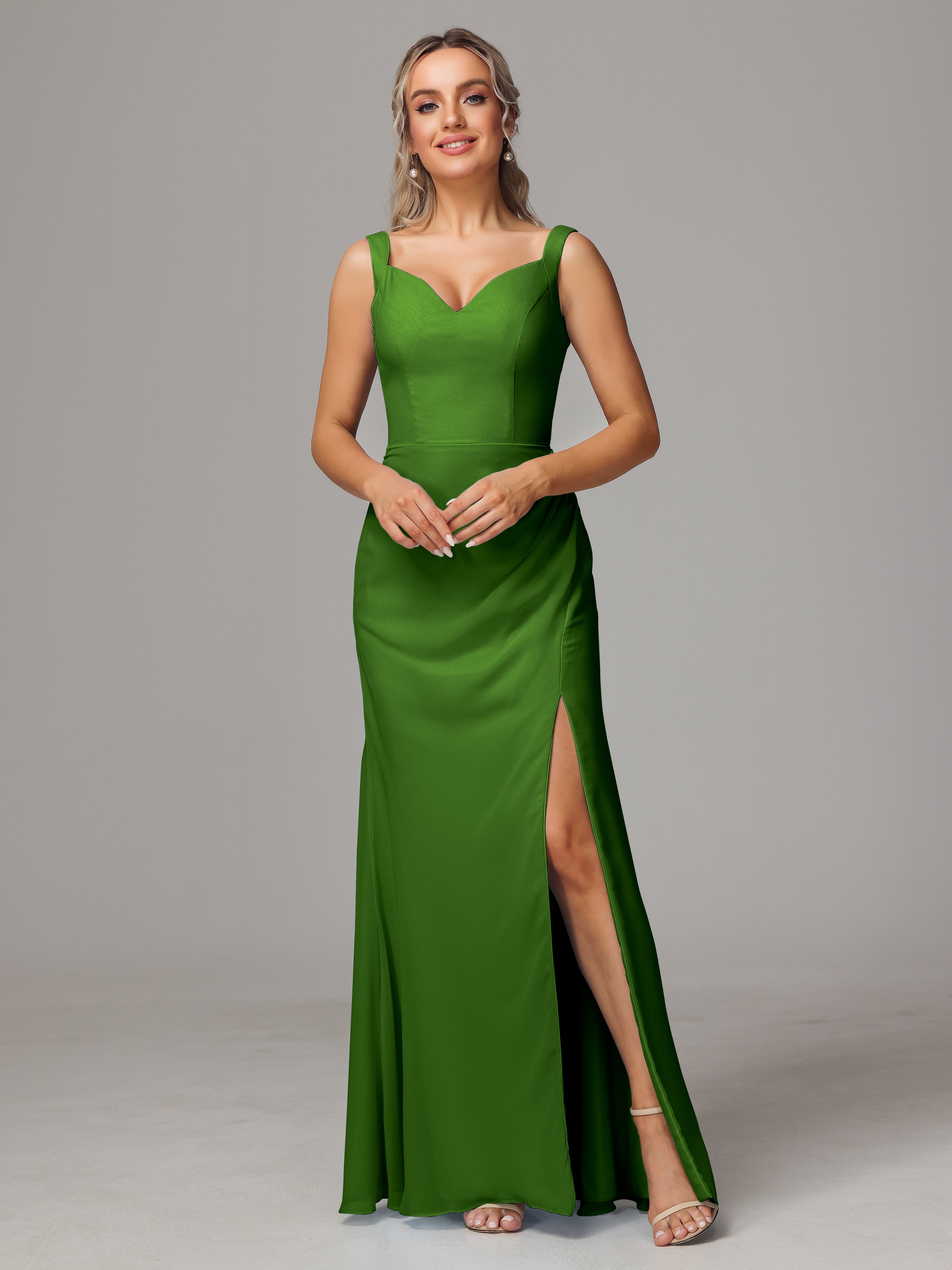 Robes De Demoiselle D'Honneur Mousse Dos V Fendue Devant Mousseline Robe Demoiselle D'Honneur