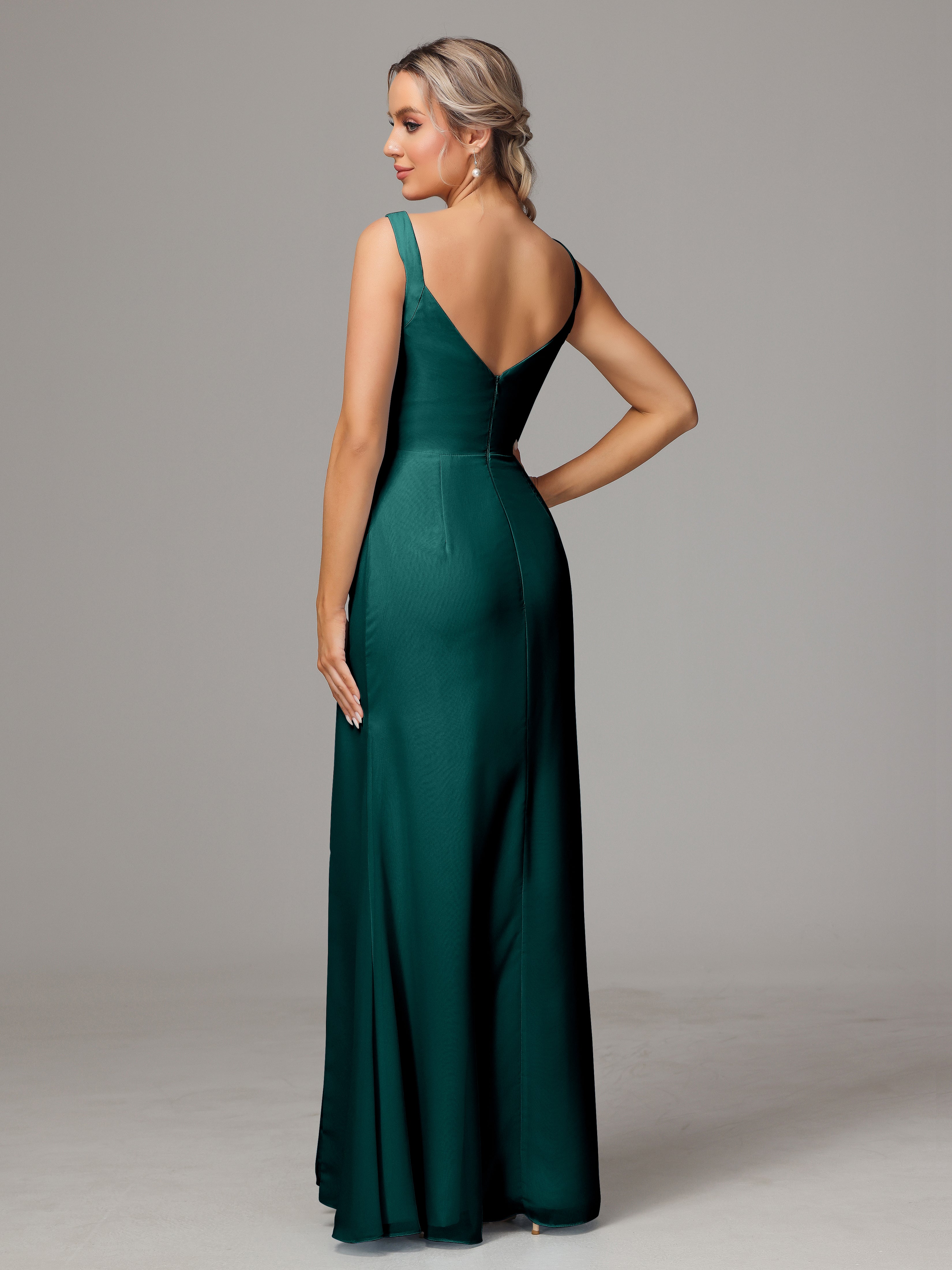 Robes De Demoiselle D'Honneur En Mousseline De Paon Dos V Fendue Devant Mousseline Robe Demoiselle D'Honneur