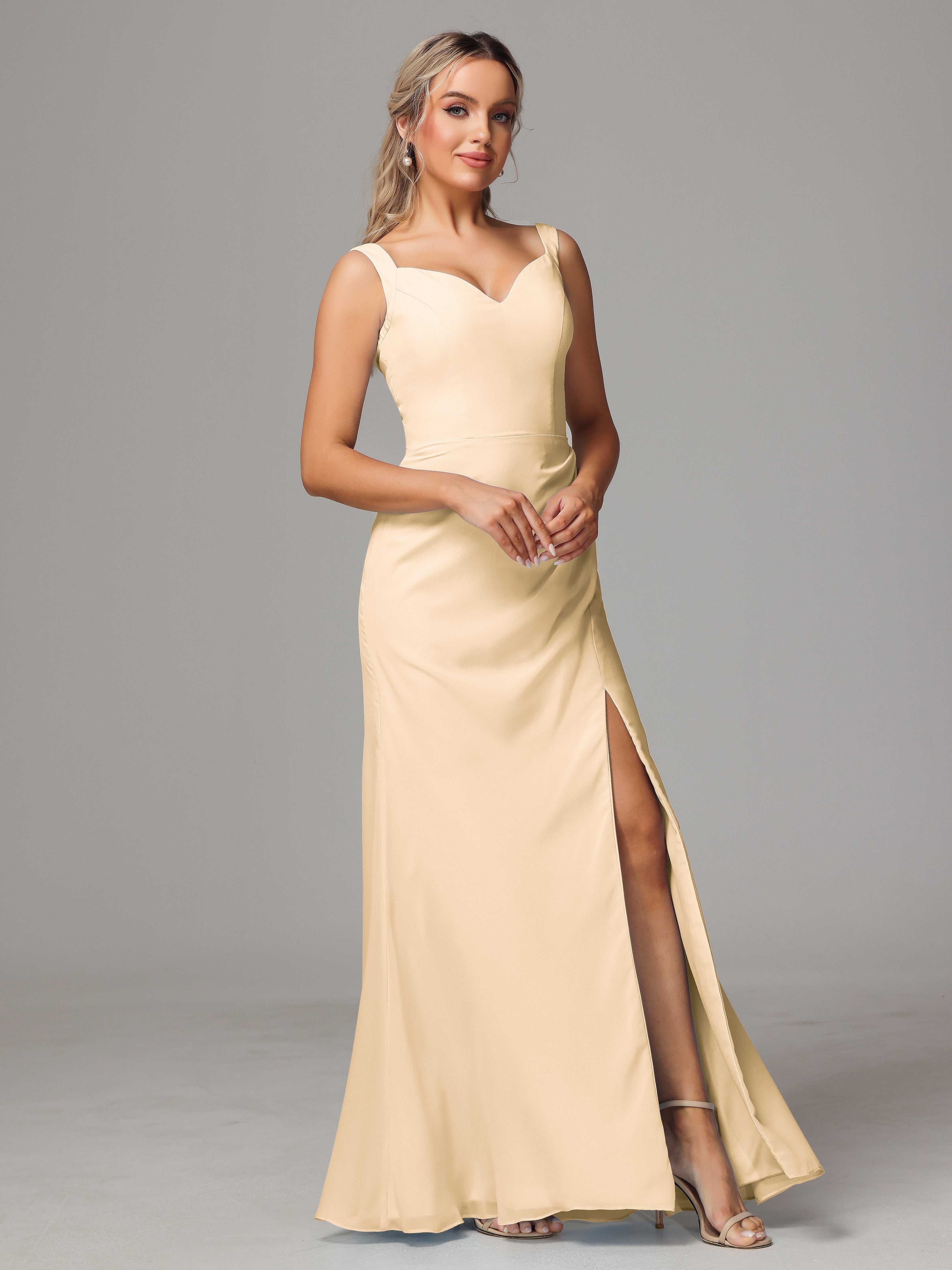 Robe De Demoiselle D Honneur Couleur Peche Dos V Fendue Devant Mousseline Robe Demoiselle D'Honneur