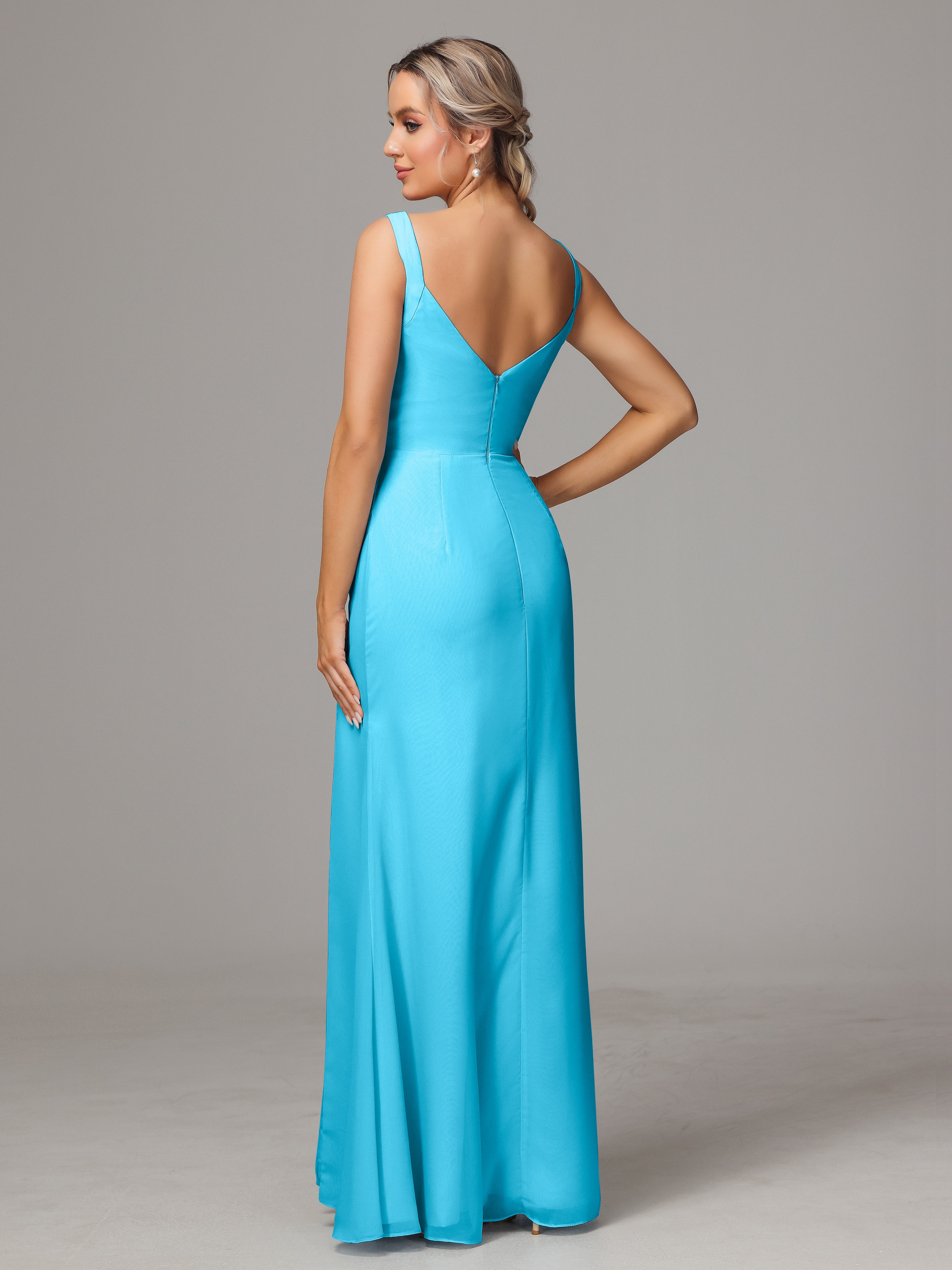 Robe De Demoiselle D'Honneur En Piscine Dos V Fendue Devant Mousseline Robe Demoiselle D'Honneur