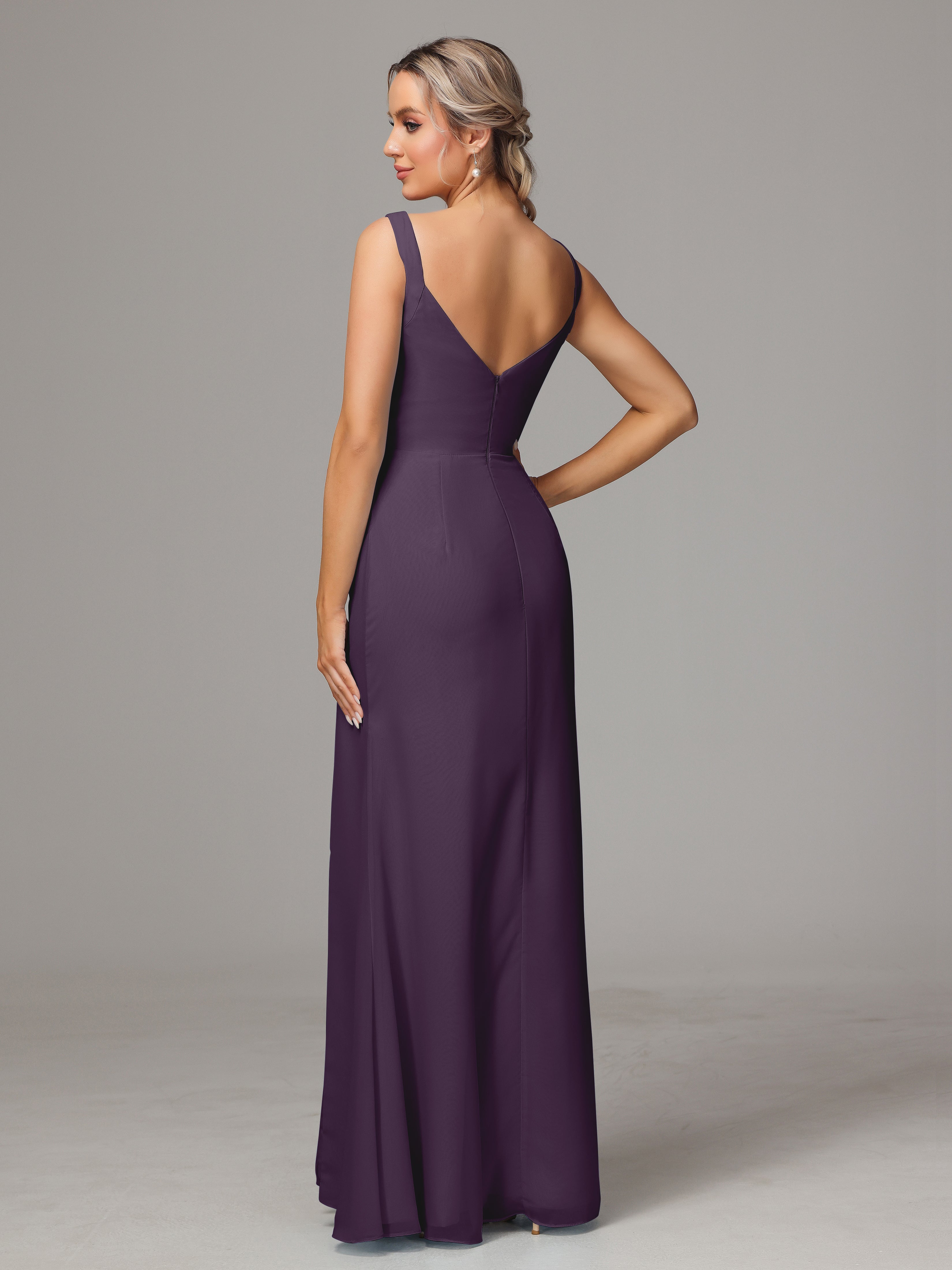 Robe Demoiselle D Honneur Plume Dos V Fendue Devant Mousseline Robe Demoiselle D'Honneur