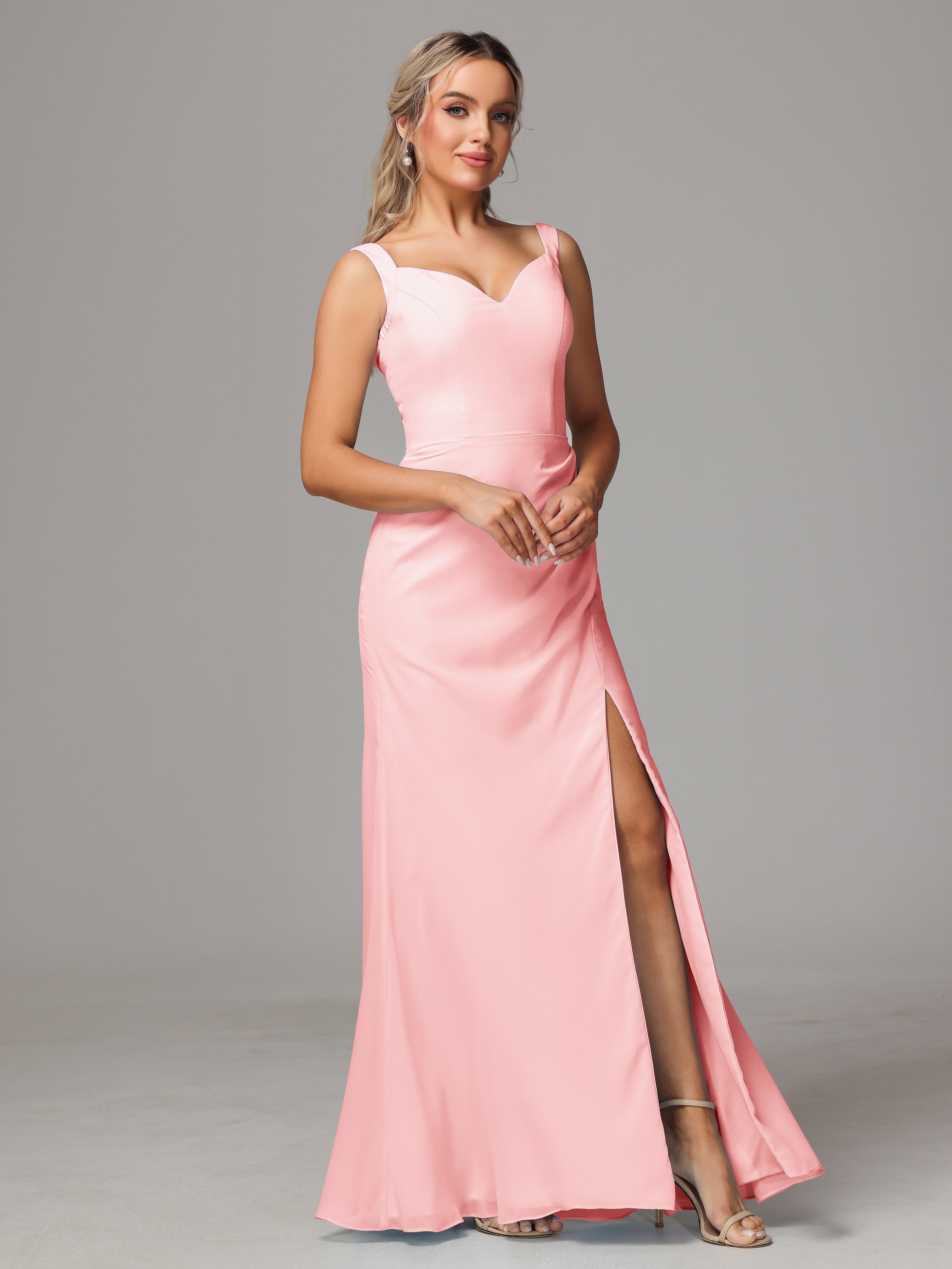 Robe Demoiselle D Honneur Rose Dos V Fendue Devant Mousseline Robe Demoiselle D'Honneur