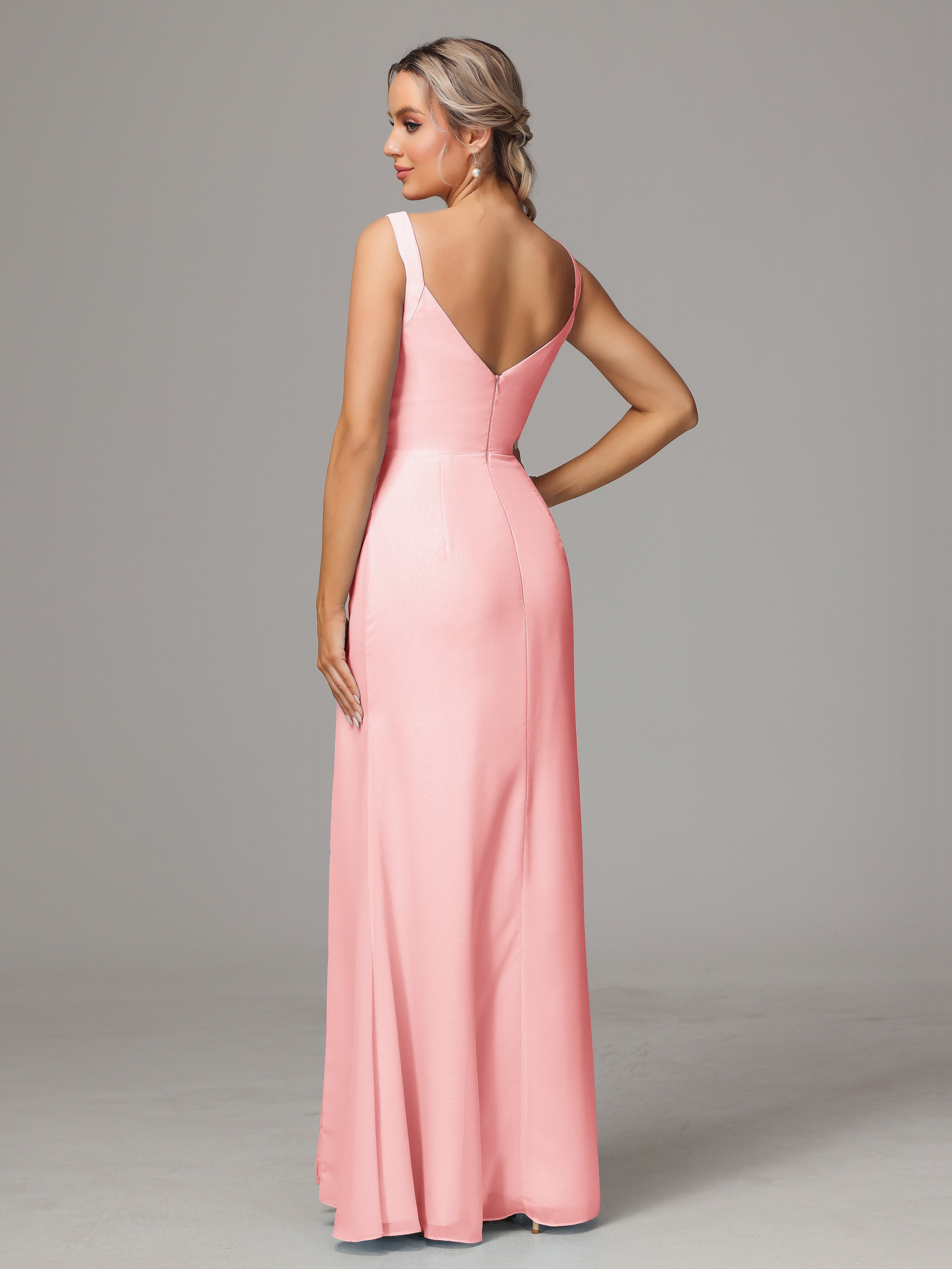 Robe Demoiselle D Honneur Rose Dos V Fendue Devant Mousseline Robe Demoiselle D'Honneur