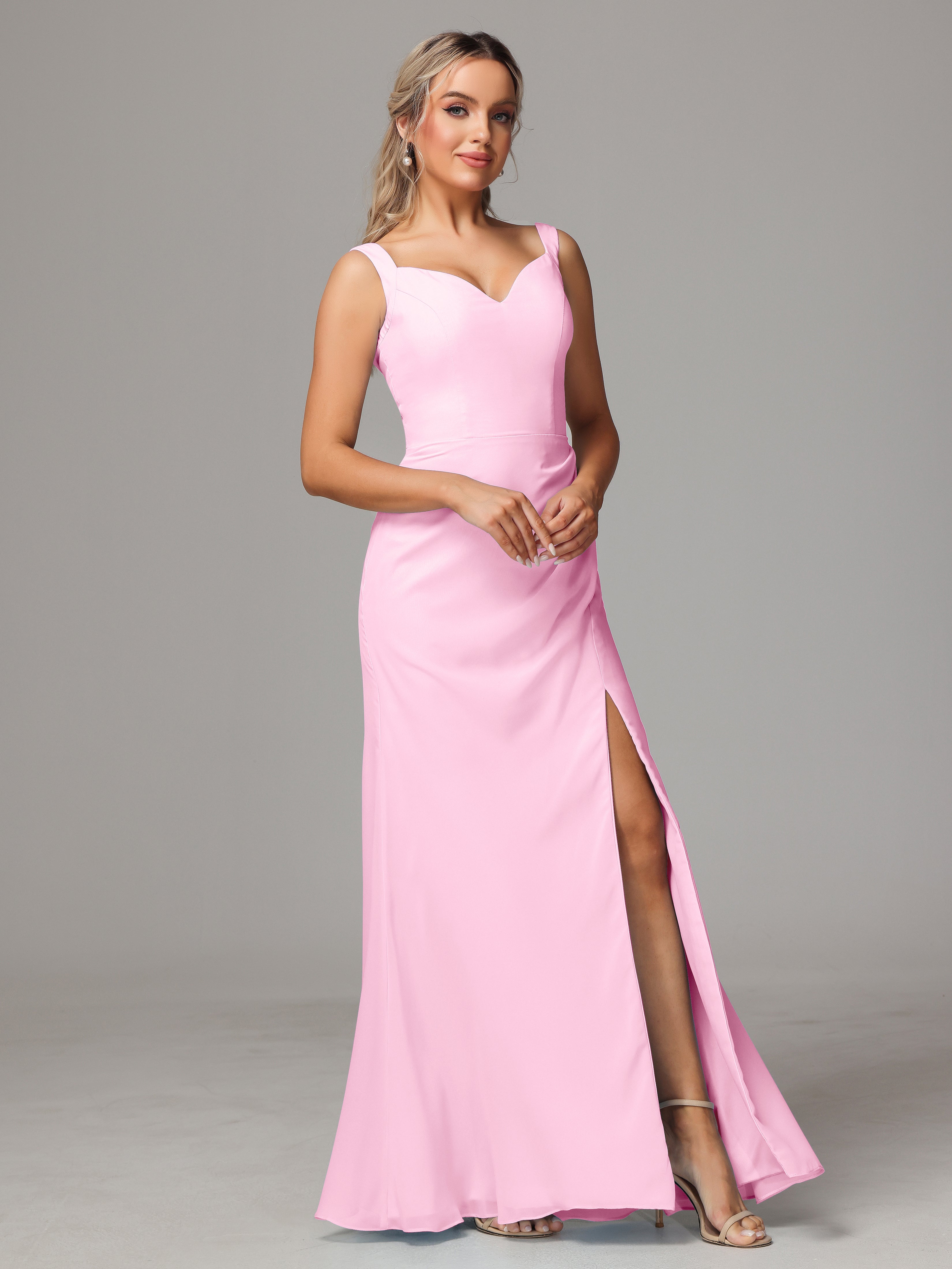 Robe Demoiselle D Honneur Rose Bonbon Dos V Fendue Devant Mousseline Robe Demoiselle D'Honneur