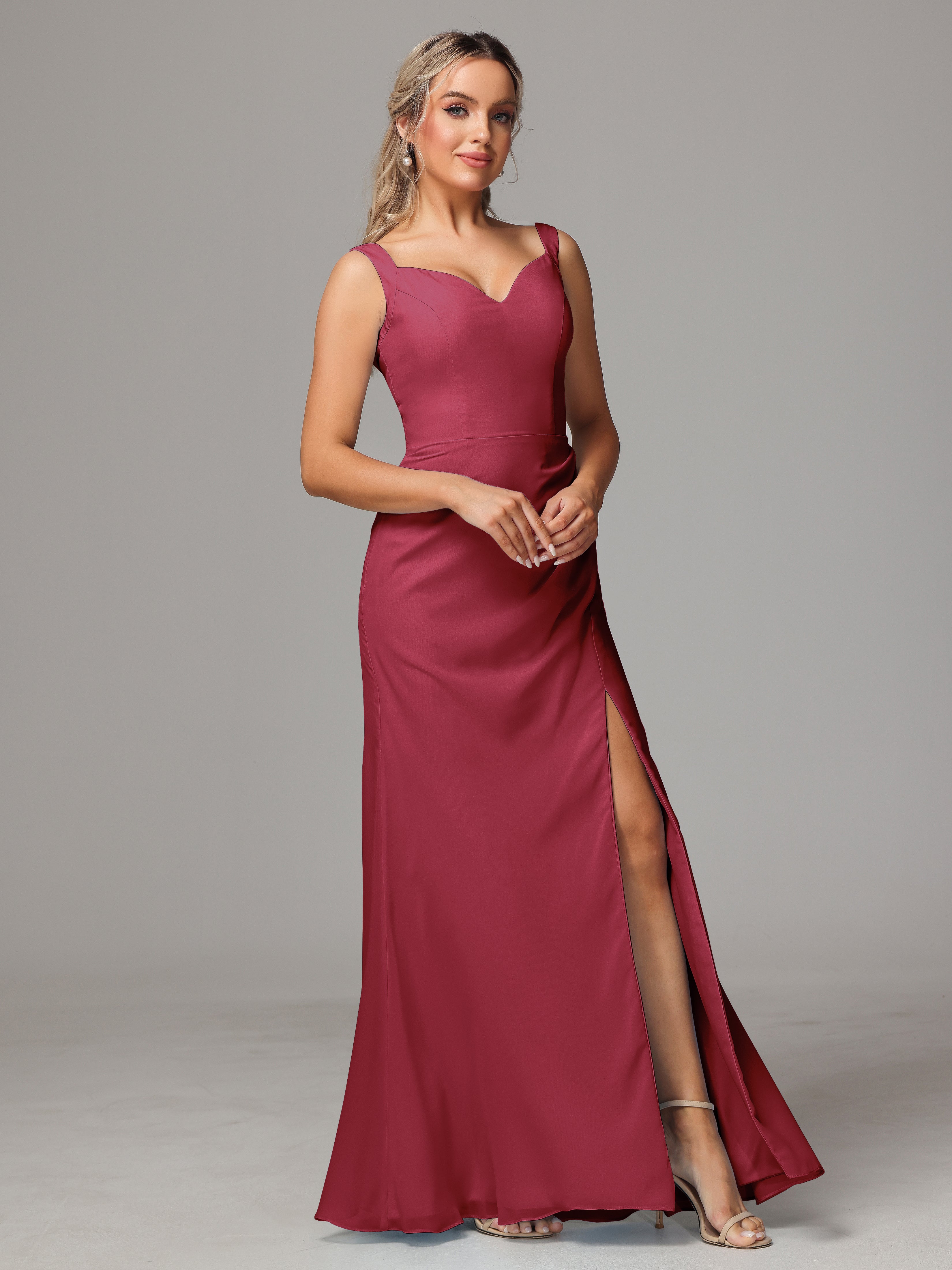 Robe Demoiselle D Honneur Rose Cannelle Dos V Fendue Devant Mousseline Robe Demoiselle D'Honneur