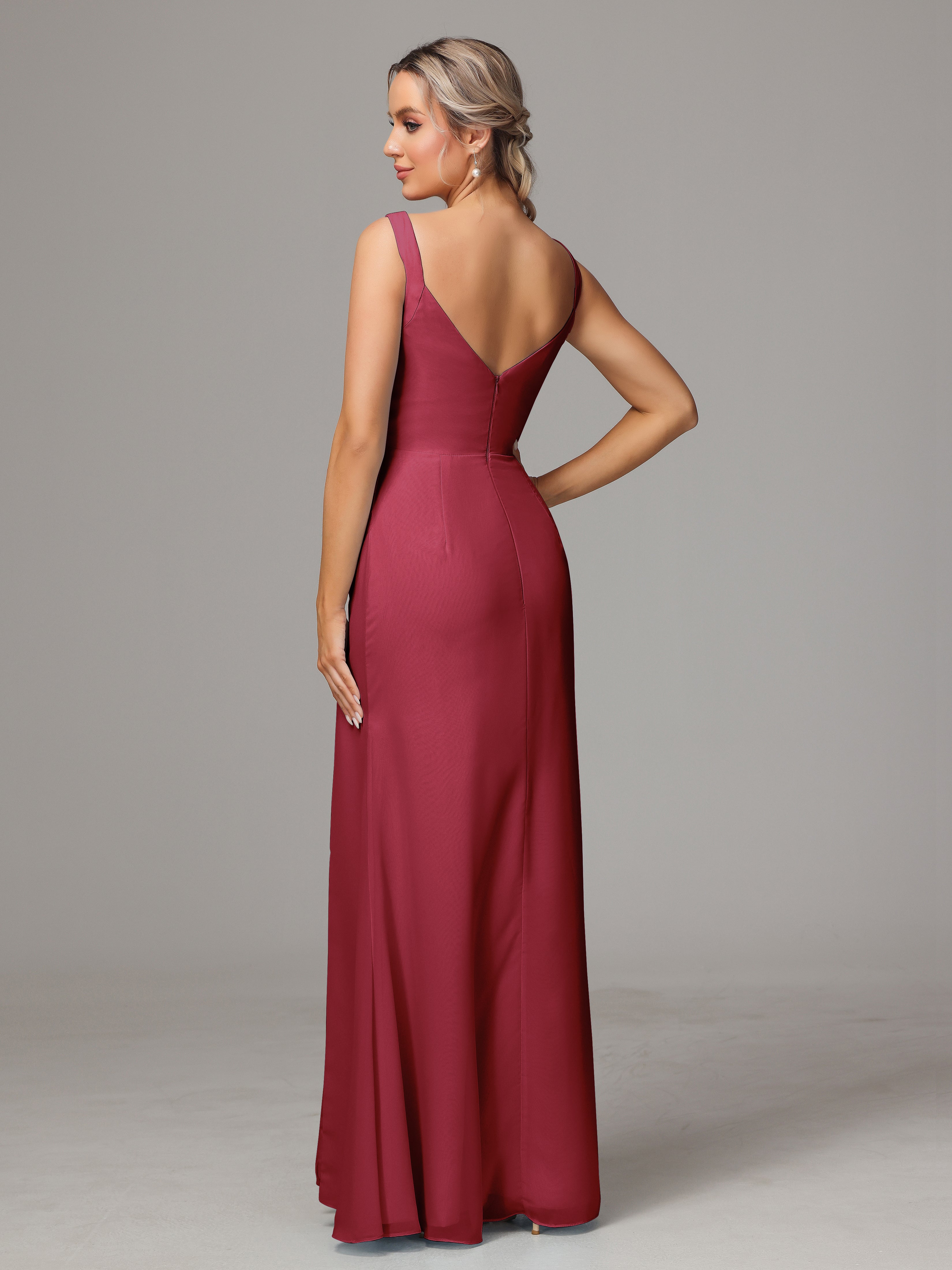 Robe Demoiselle D Honneur Rose Cannelle Dos V Fendue Devant Mousseline Robe Demoiselle D'Honneur