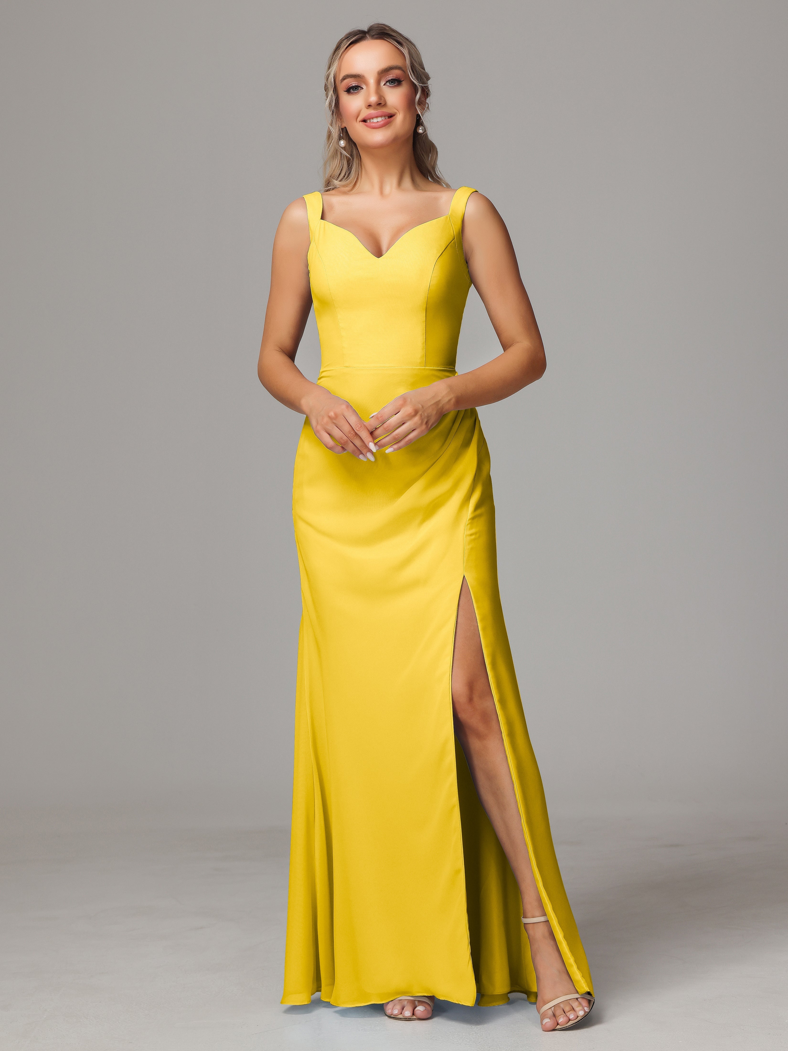 Robe De Demoiselle D'Honneur Souci Dos V Fendue Devant Mousseline Robe Demoiselle D'Honneur