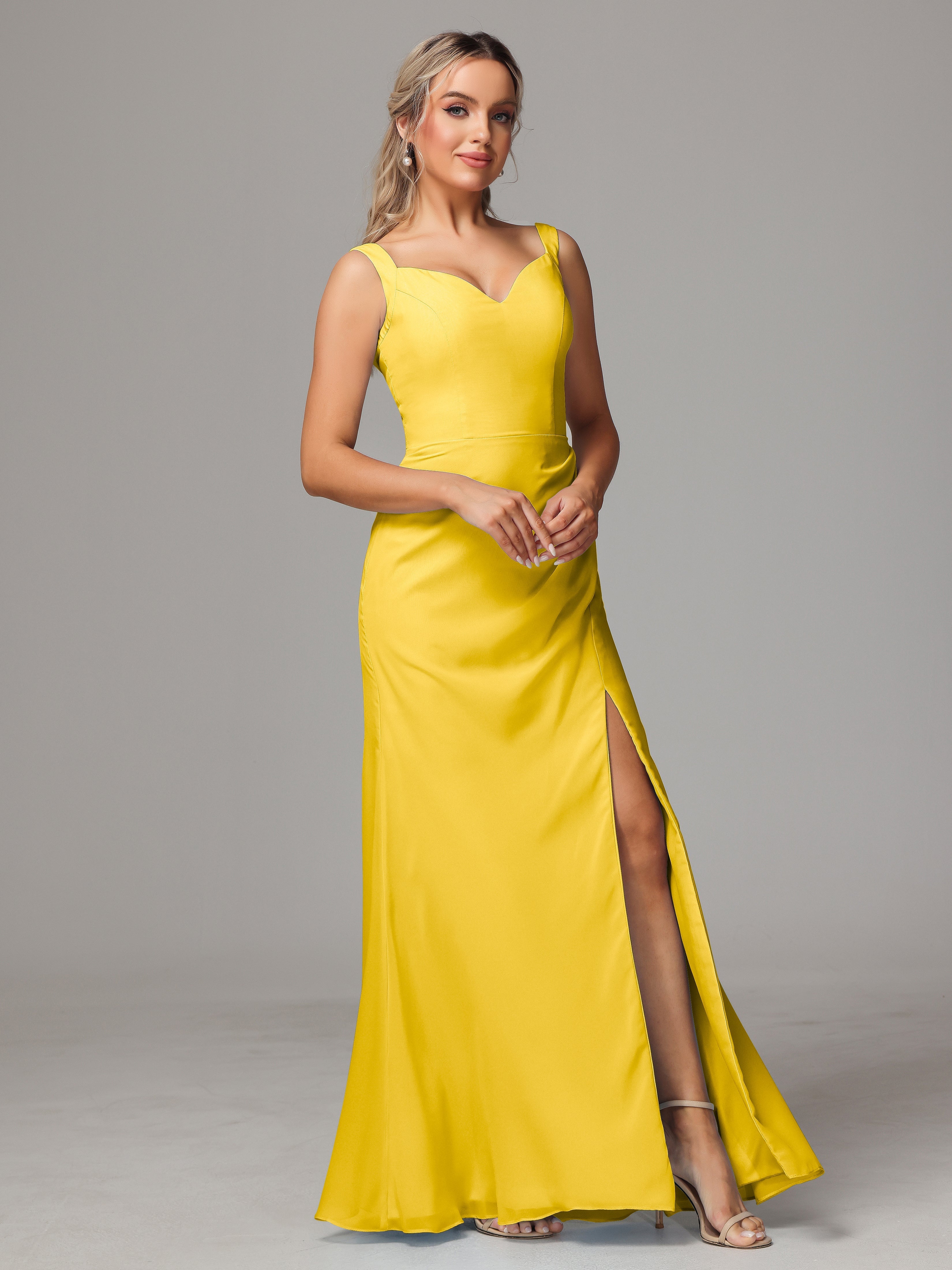 Robe De Demoiselle D'Honneur Souci Dos V Fendue Devant Mousseline Robe Demoiselle D'Honneur