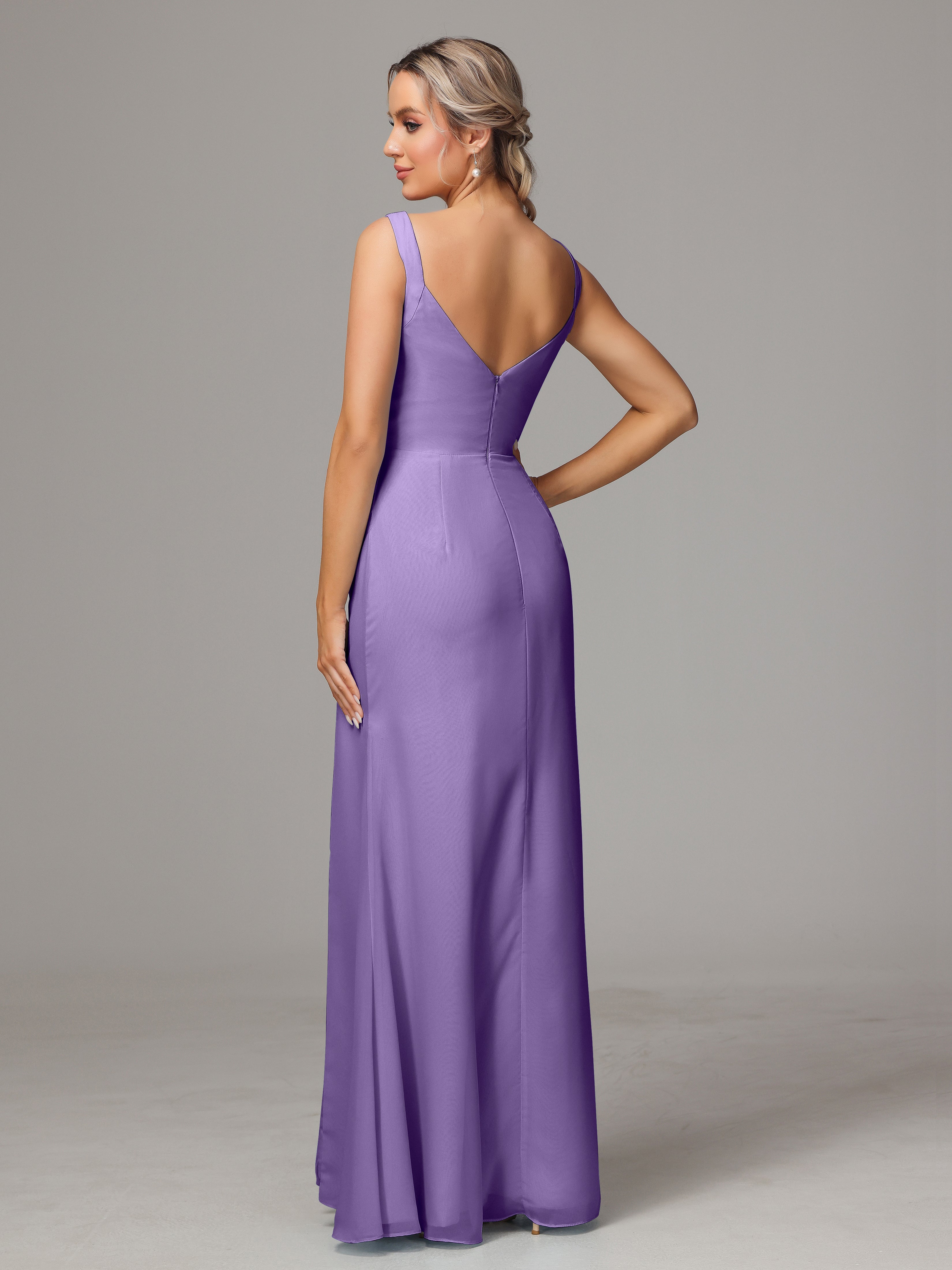 Robes De Demoiselle D'Honneur Tahiti Dos V Fendue Devant Mousseline Robe Demoiselle D'Honneur