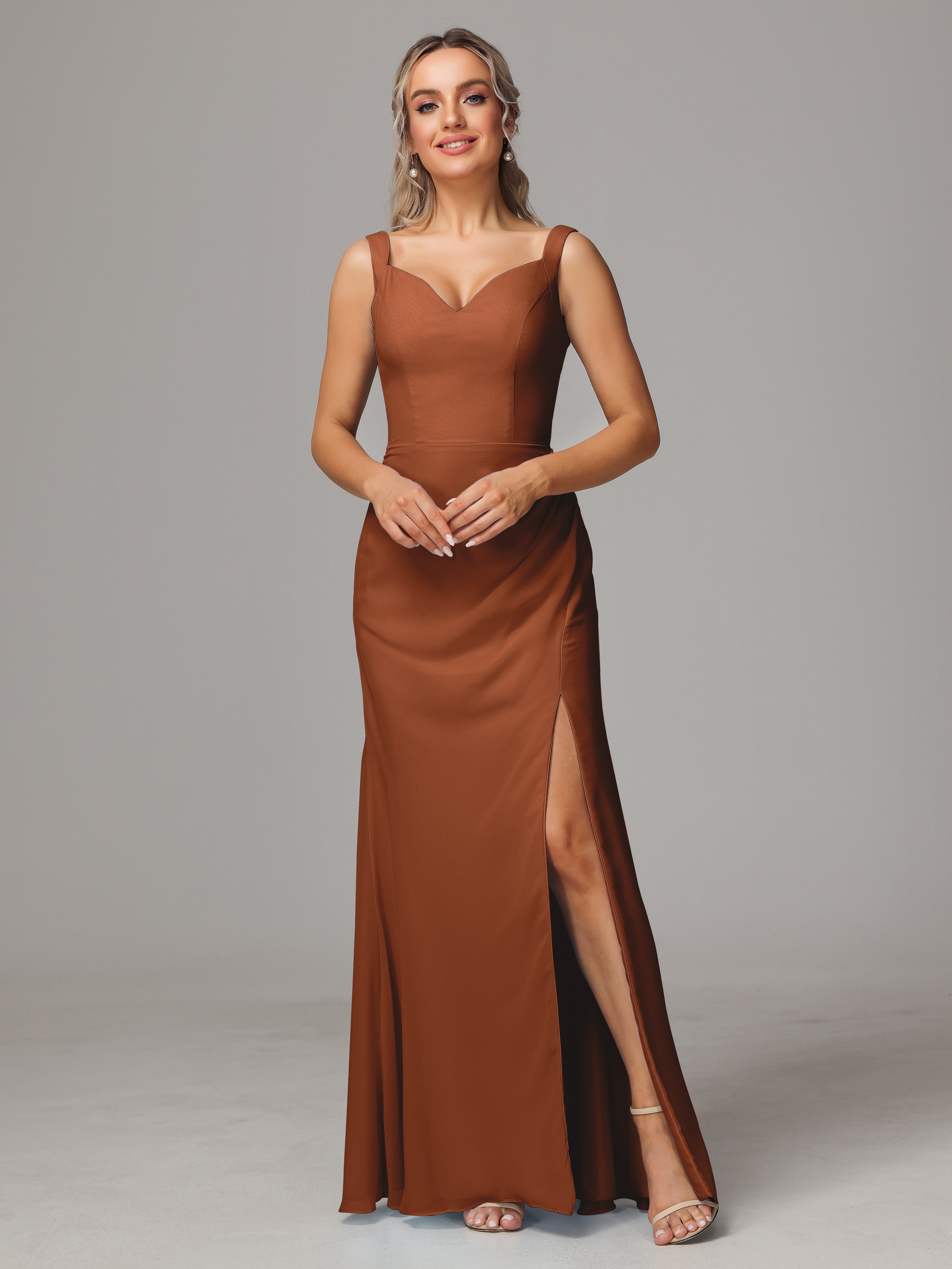 Robe Terracotta Demoiselle D Honneur Dos V Fendue Devant Mousseline Robe Demoiselle D'Honneur