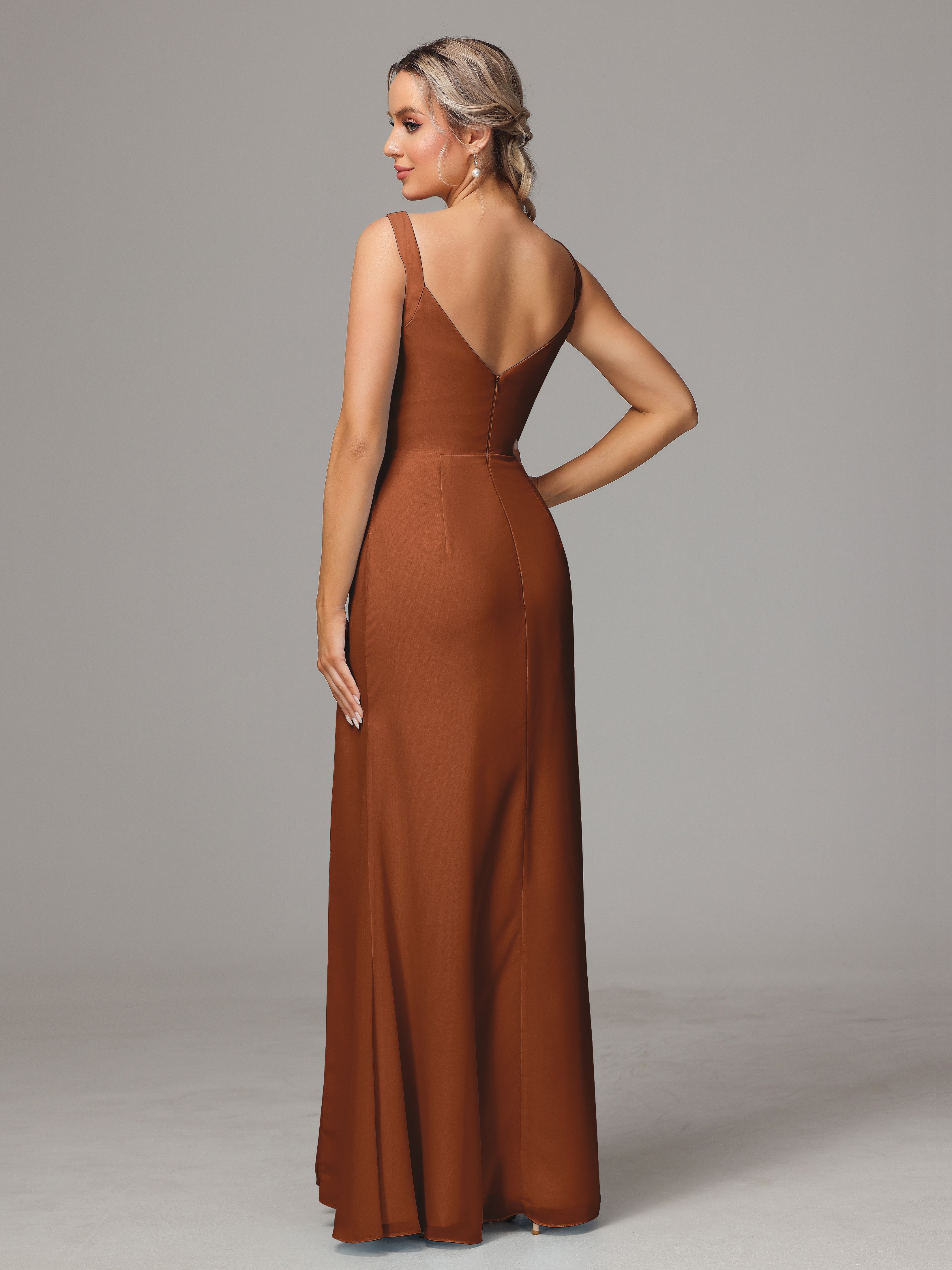 Robe Terracotta Demoiselle D Honneur Dos V Fendue Devant Mousseline Robe Demoiselle D'Honneur