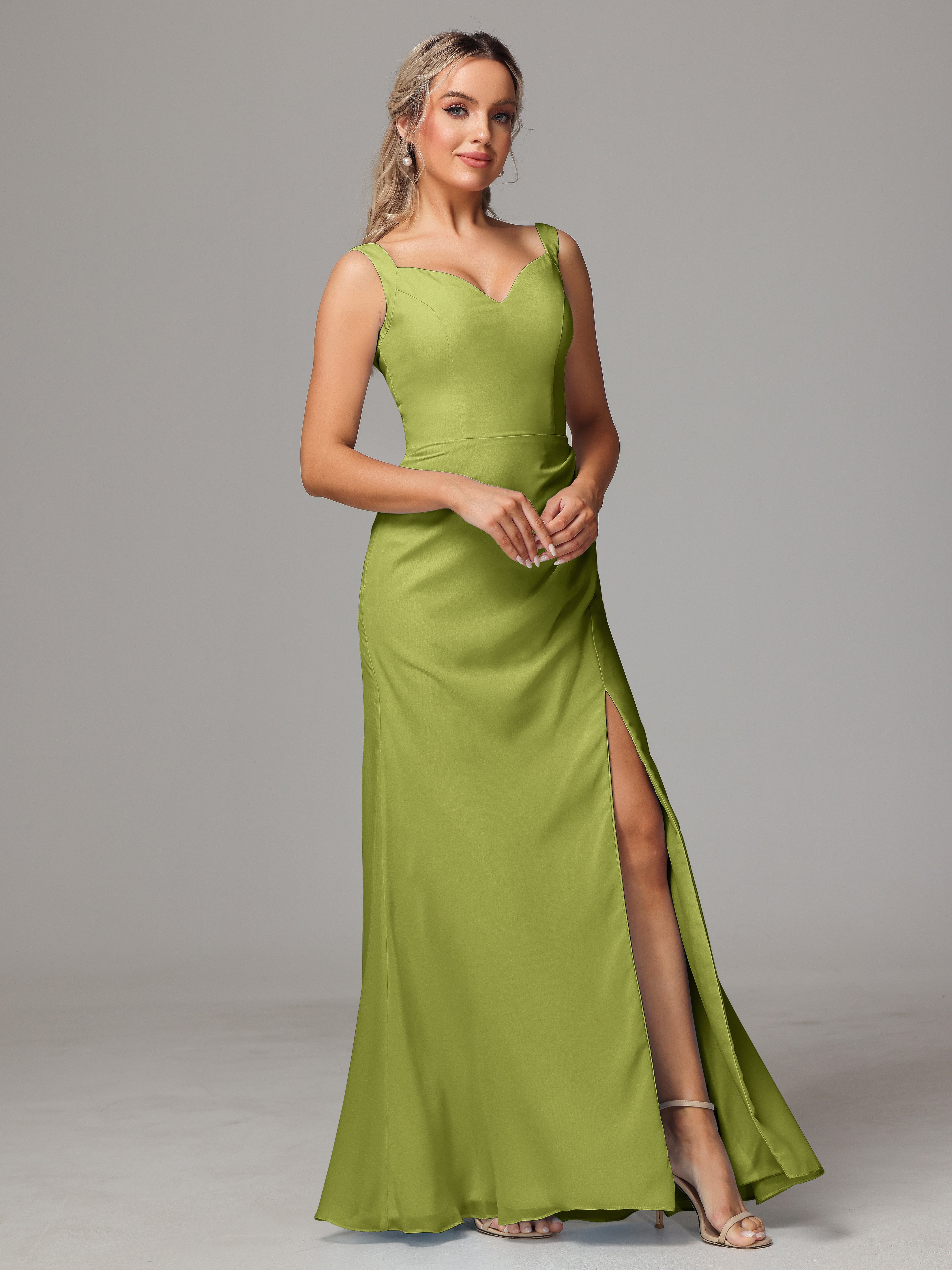 Robes De Demoiselle D'Honneur Trèfle Dos V Fendue Devant Mousseline Robe Demoiselle D'Honneur