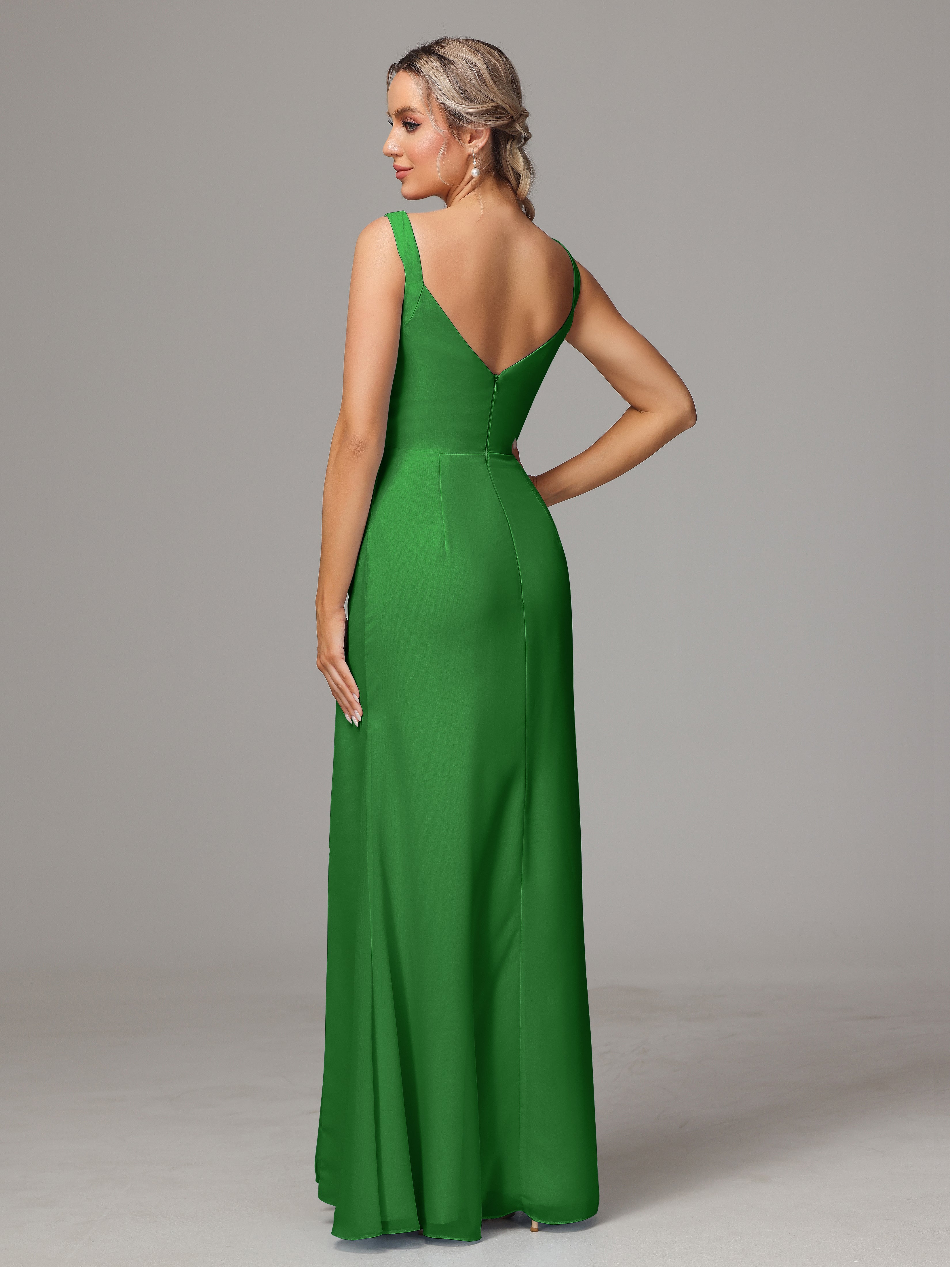 Robe De Demoiselle D Honneur Verte Dos V Fendue Devant Mousseline Robe Demoiselle D'Honneur