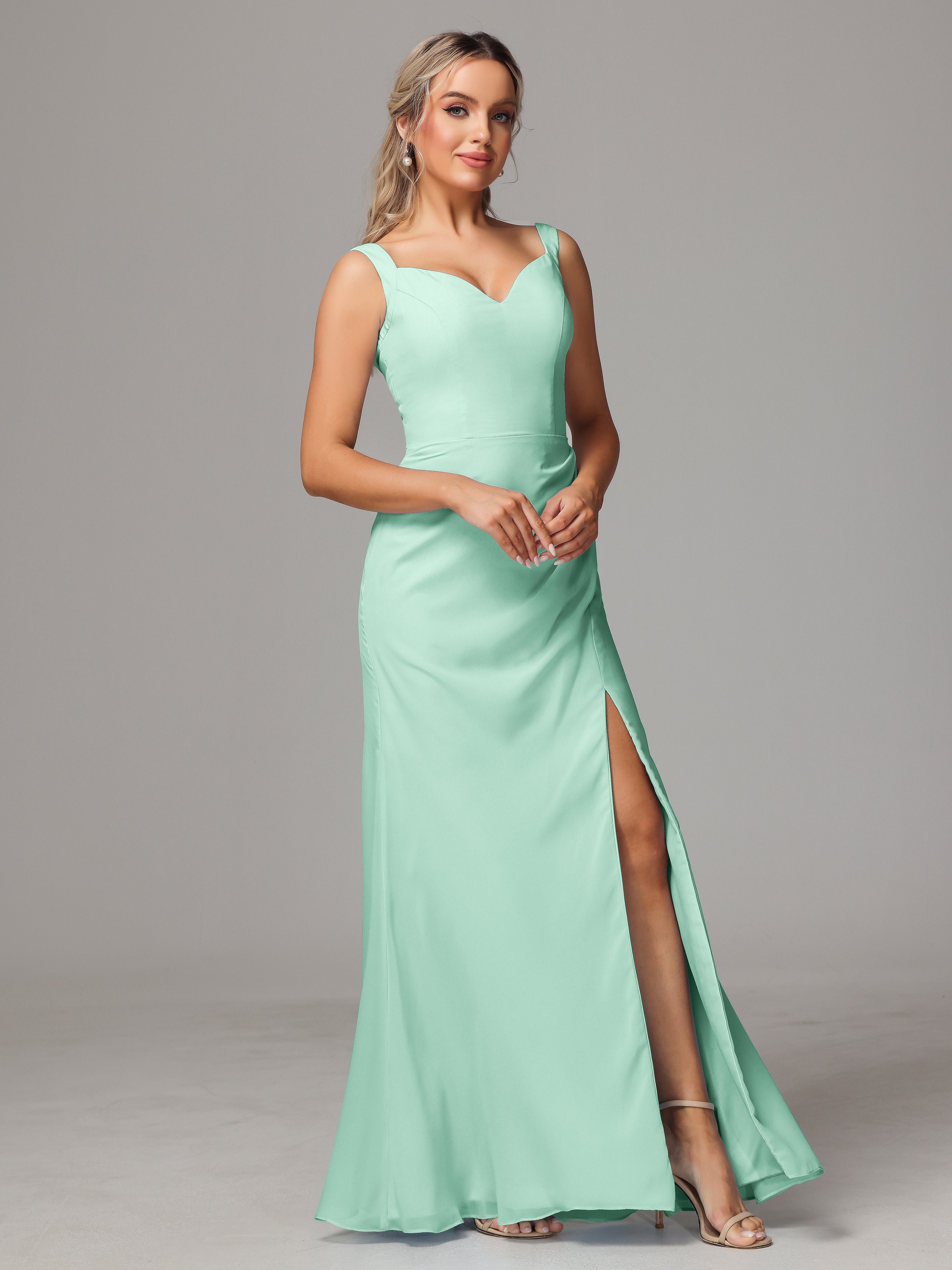 Robe Demoiselle D Honneur Vert Menthe Dos V Fendue Devant Mousseline Robe Demoiselle D'Honneur