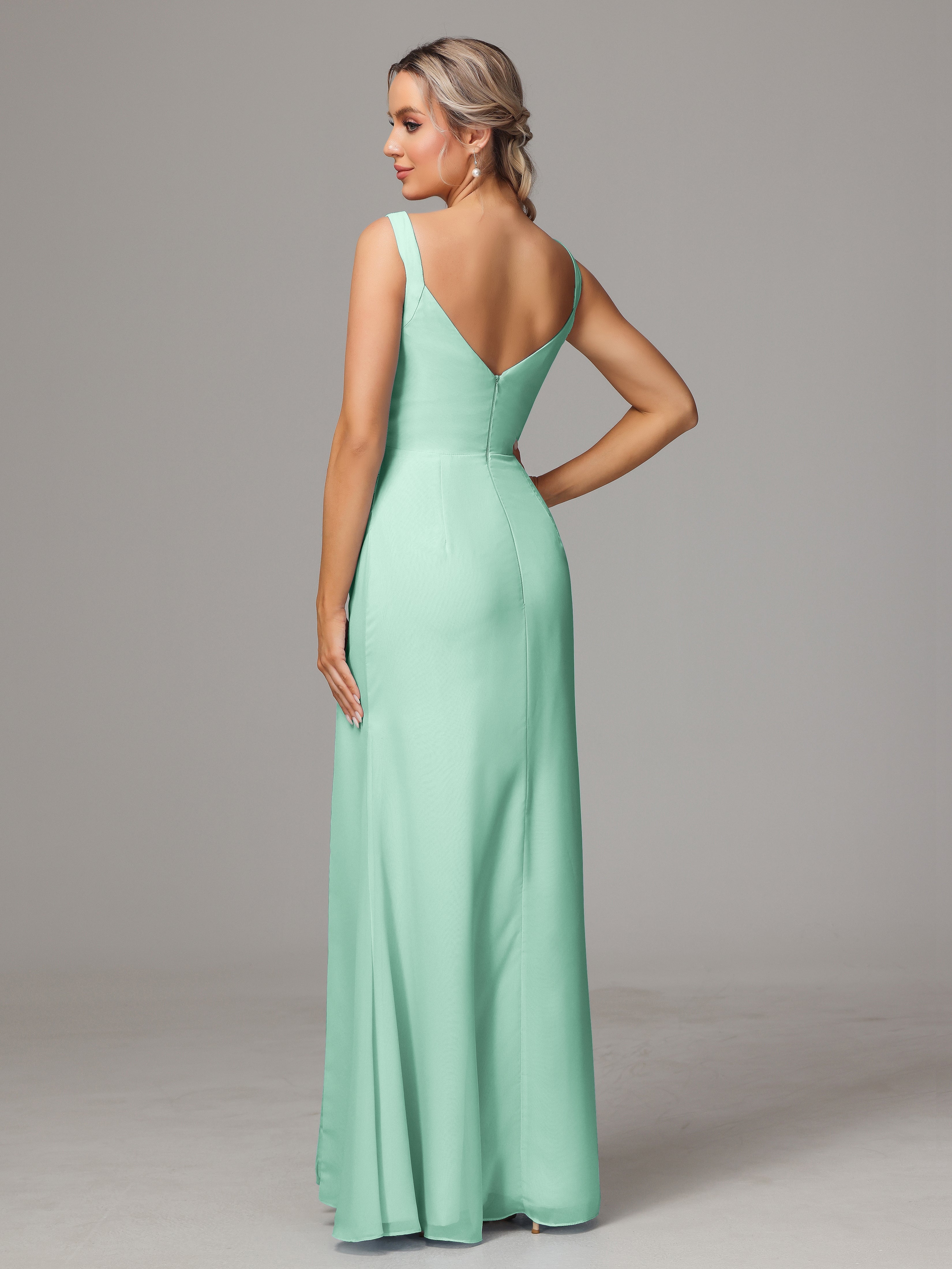 Robe Demoiselle D Honneur Vert Menthe Dos V Fendue Devant Mousseline Robe Demoiselle D'Honneur