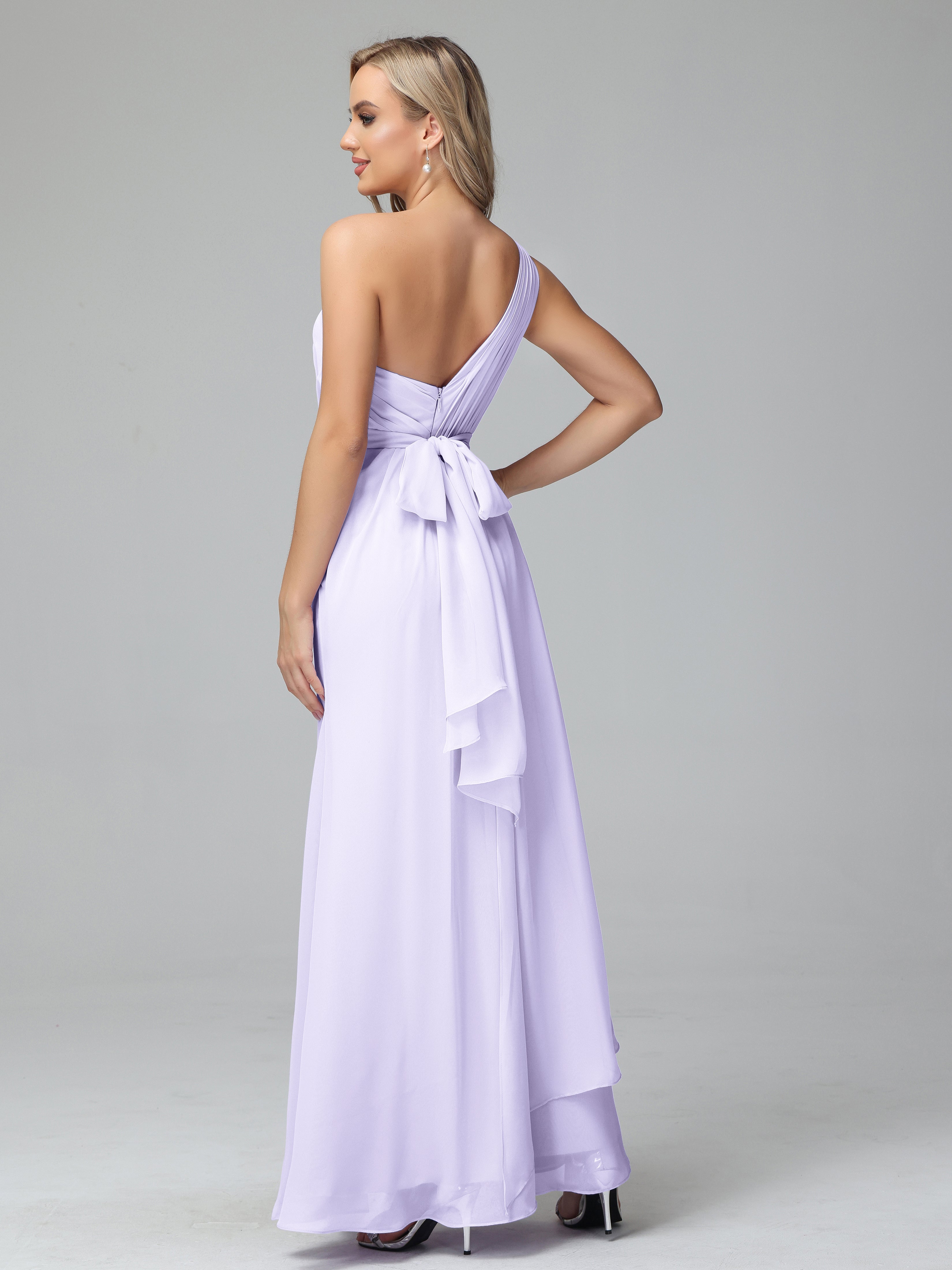 Demoiselle Robe Cocktail Robe Lilas Trapèze Décolleté Asymétrique Mousseline Robe De Demoiselle D'Honneur Avec Plissé