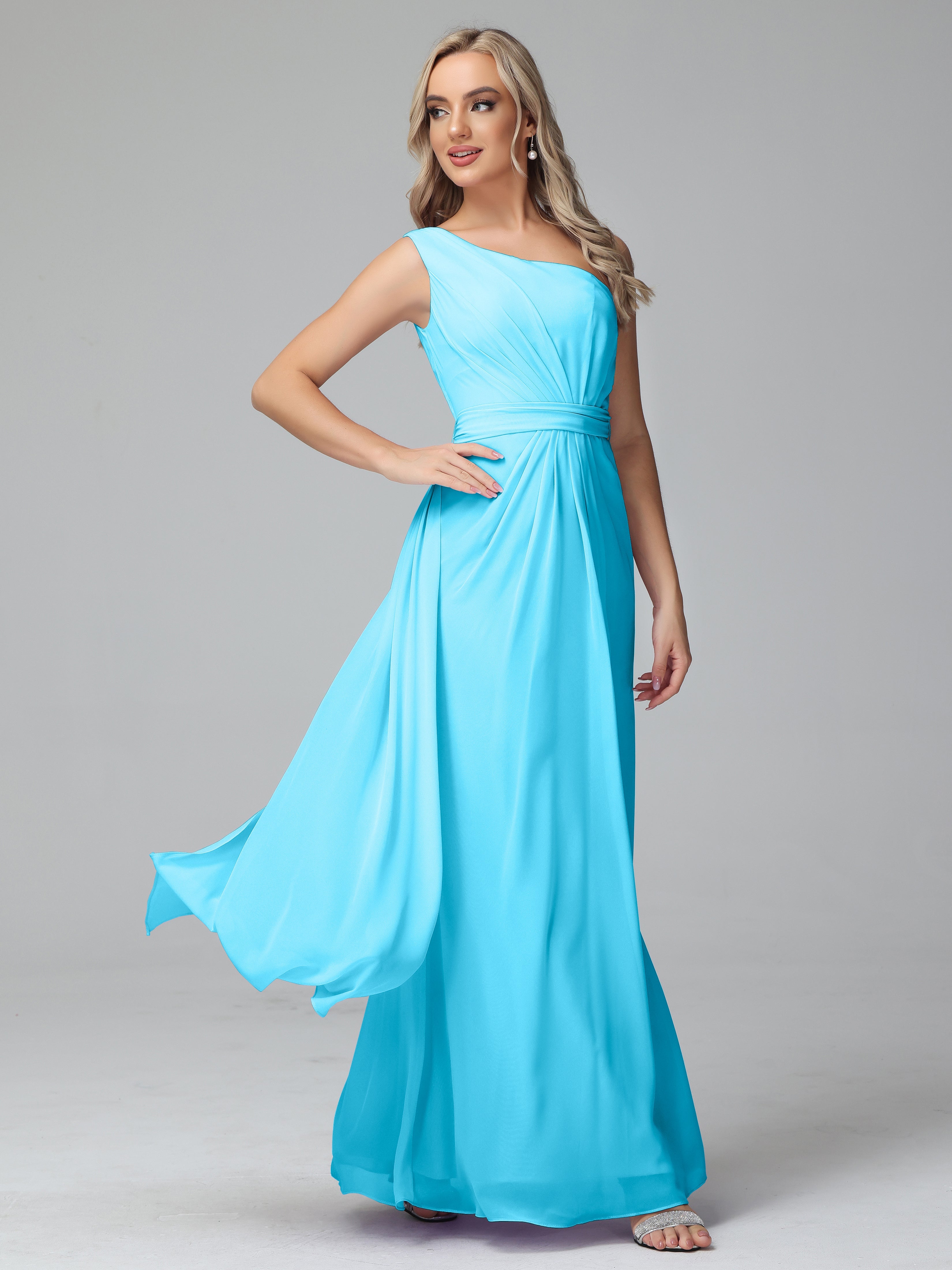 Robe De Demoiselle D'Honneur En Piscine Trapèze Décolleté Asymétrique Mousseline Robe De Demoiselle D'Honneur Avec Plissé