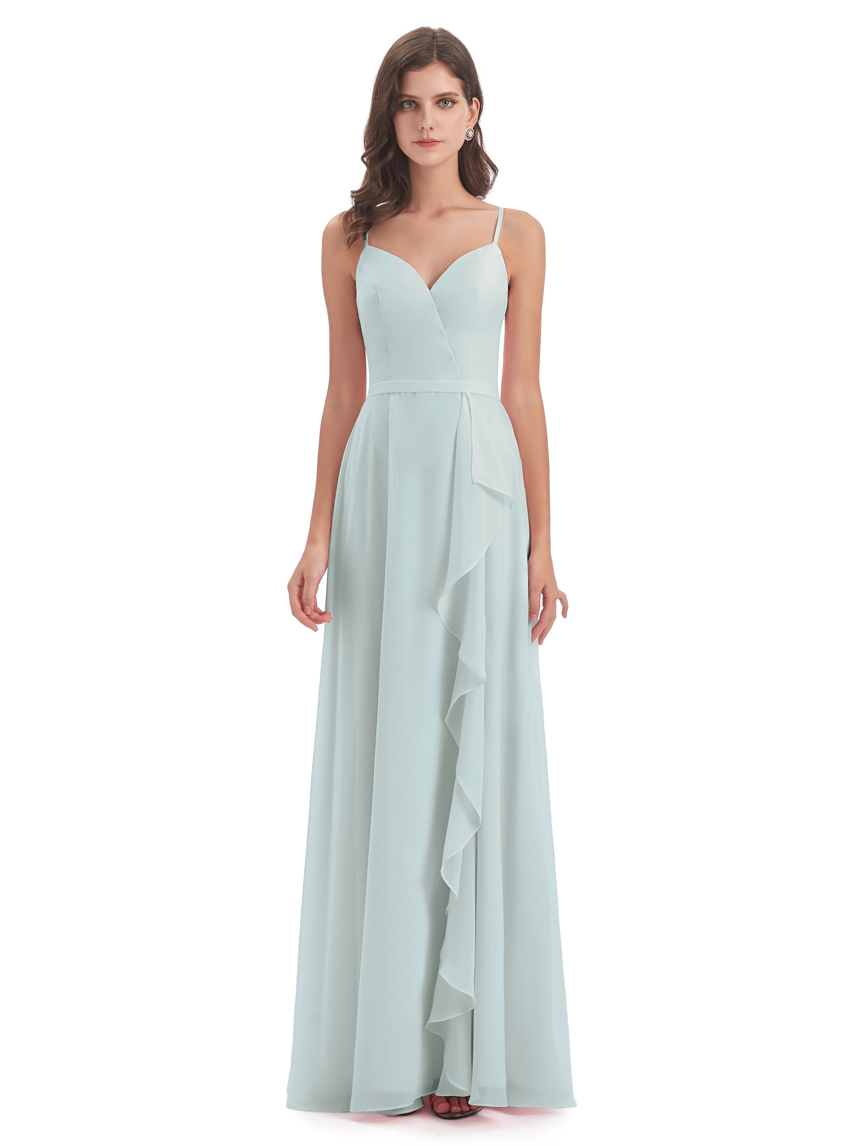Robe Demoiselle D Honneur Celadon Fendue Devant Robes Demoiselle D'Honneur À Volants