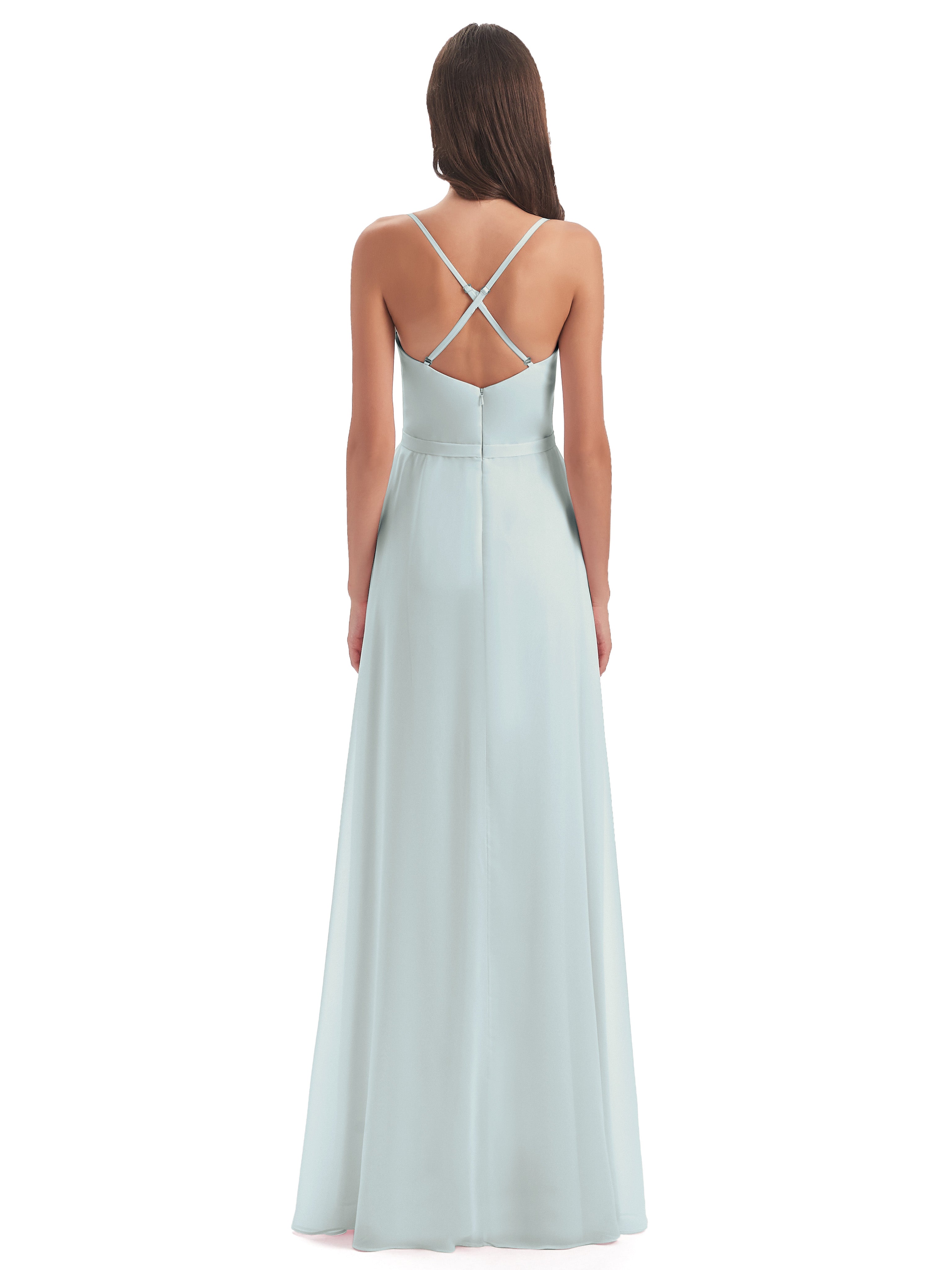 Robe Demoiselle D Honneur Celadon Fendue Devant Robes Demoiselle D'Honneur À Volants