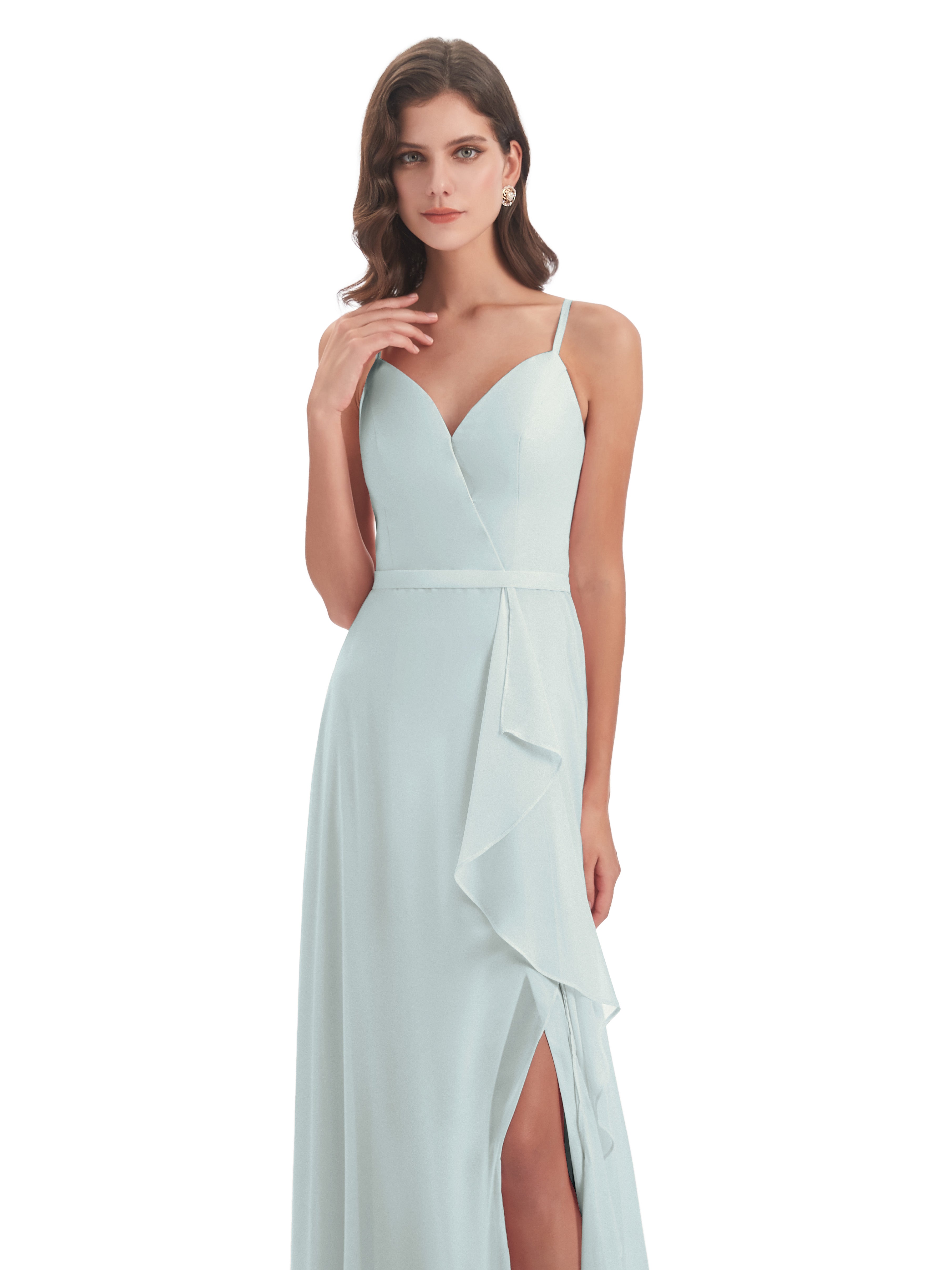 Robe Demoiselle D Honneur Celadon Fendue Devant Robes Demoiselle D'Honneur À Volants