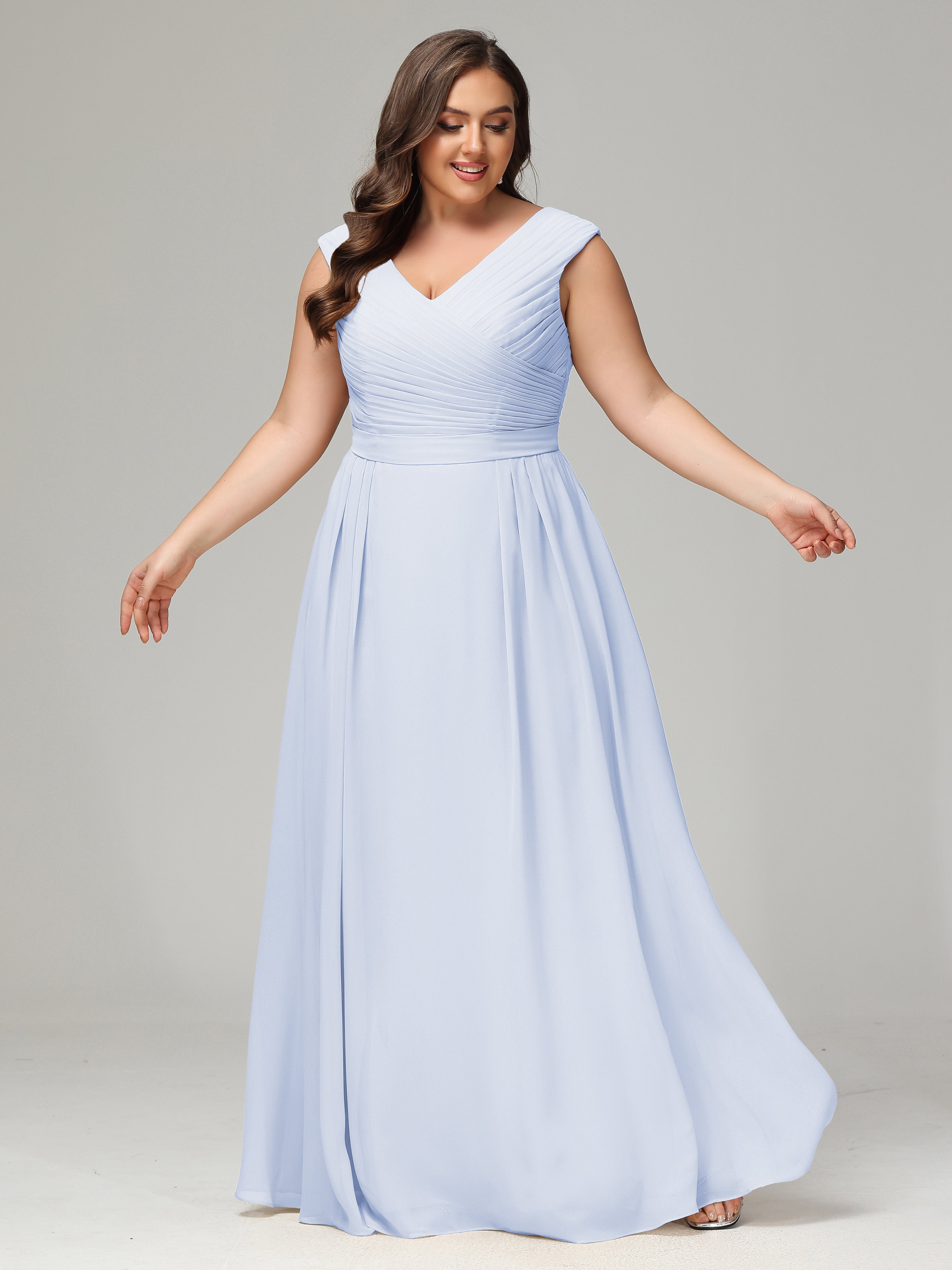 Robe Longue Bleu Ciel Demoiselle D Honneur Dos En V Mousseline Robe De Demoiselle D'Honneur Grande Taille