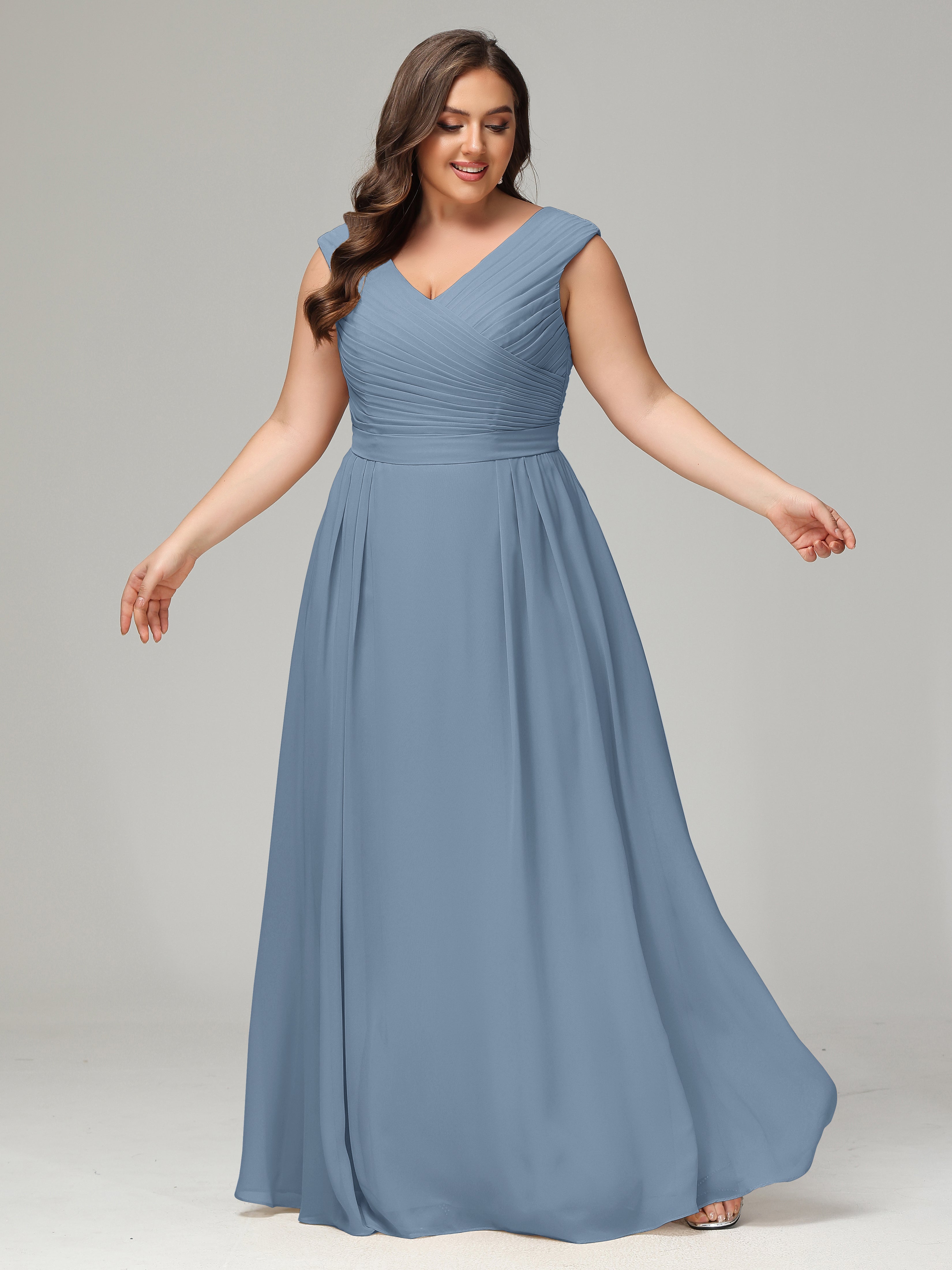 Robes De Demoiselle D'Honneur Bleu De Schiste Dos En V Mousseline Robe De Demoiselle D'Honneur Grande Taille