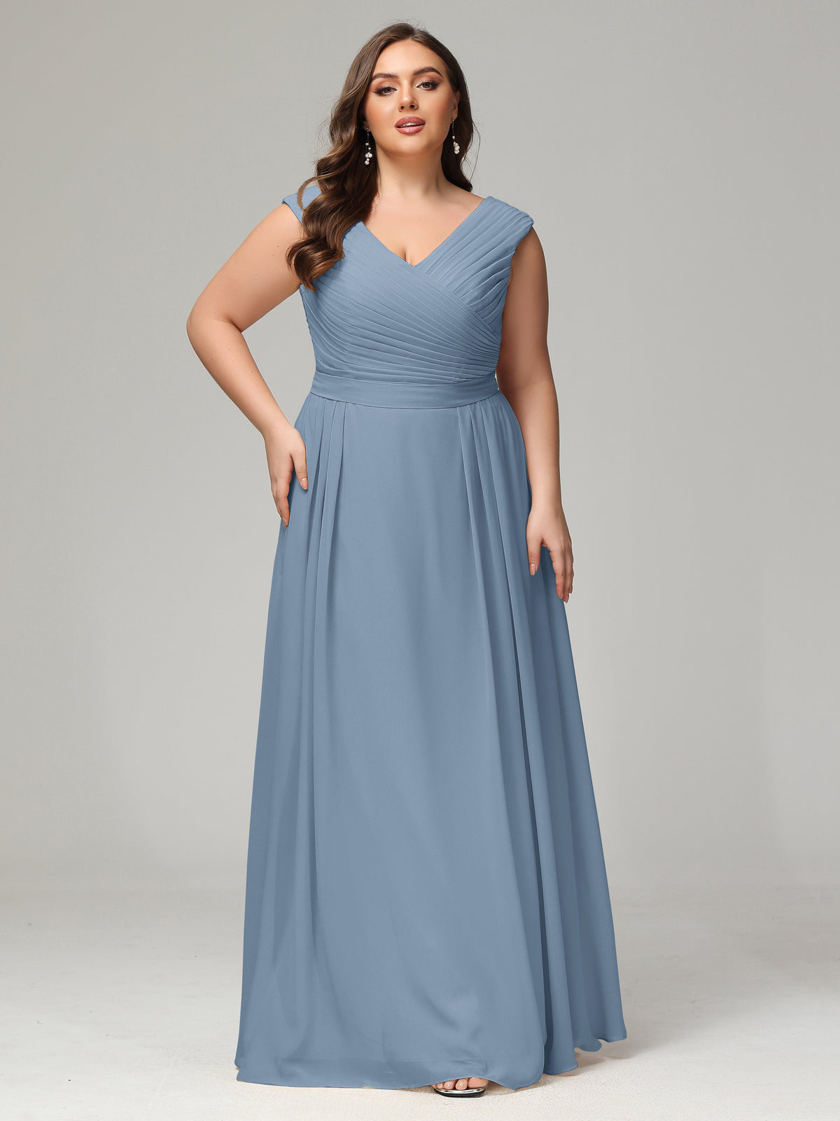 Robes De Demoiselle D'Honneur Bleu De Schiste Dos En V Mousseline Robe De Demoiselle D'Honneur Grande Taille
