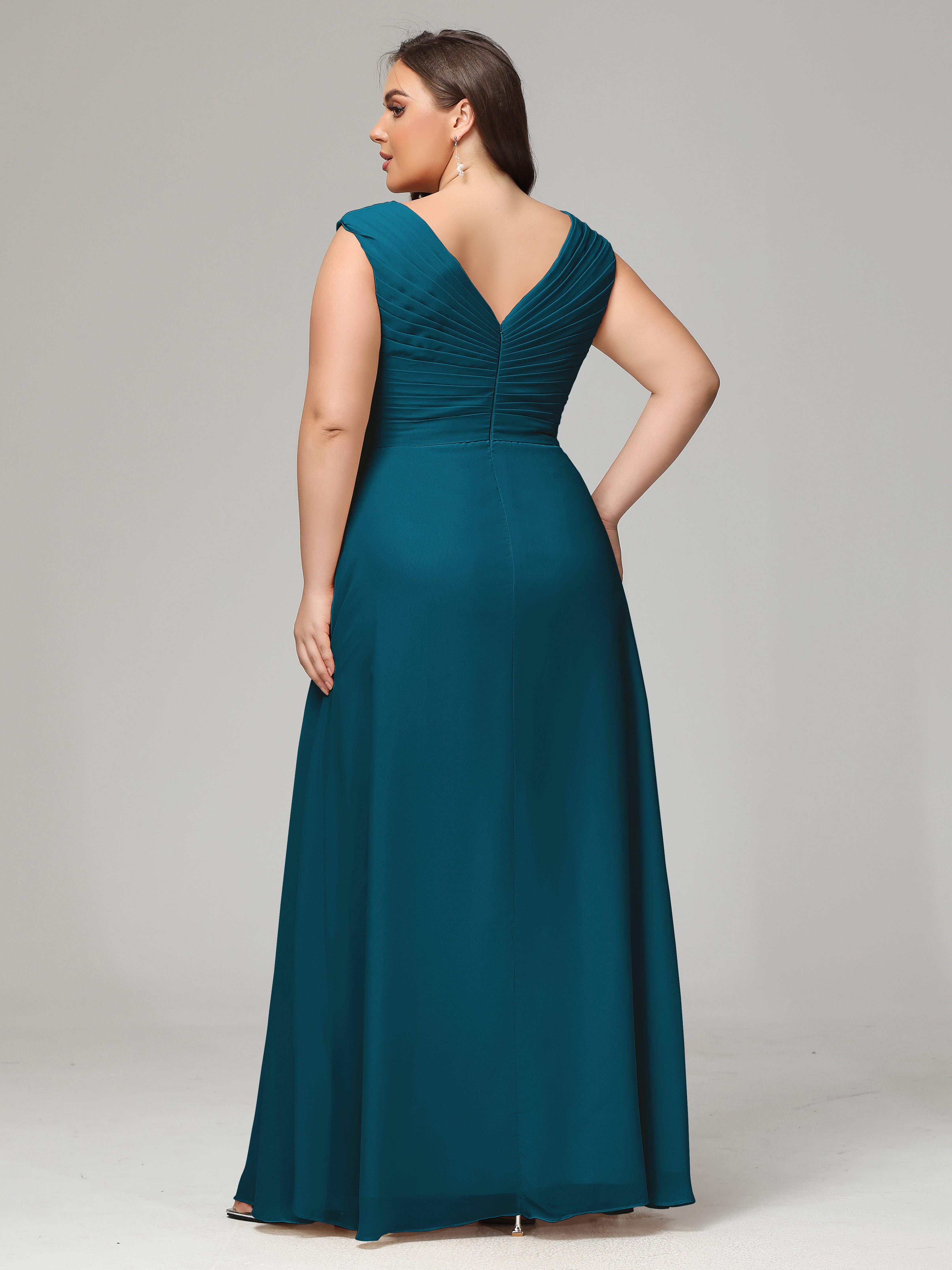 Robe De Demoiselle D'Honneur Bleu Encre Dos En V Mousseline Robe De Demoiselle D'Honneur Grande Taille
