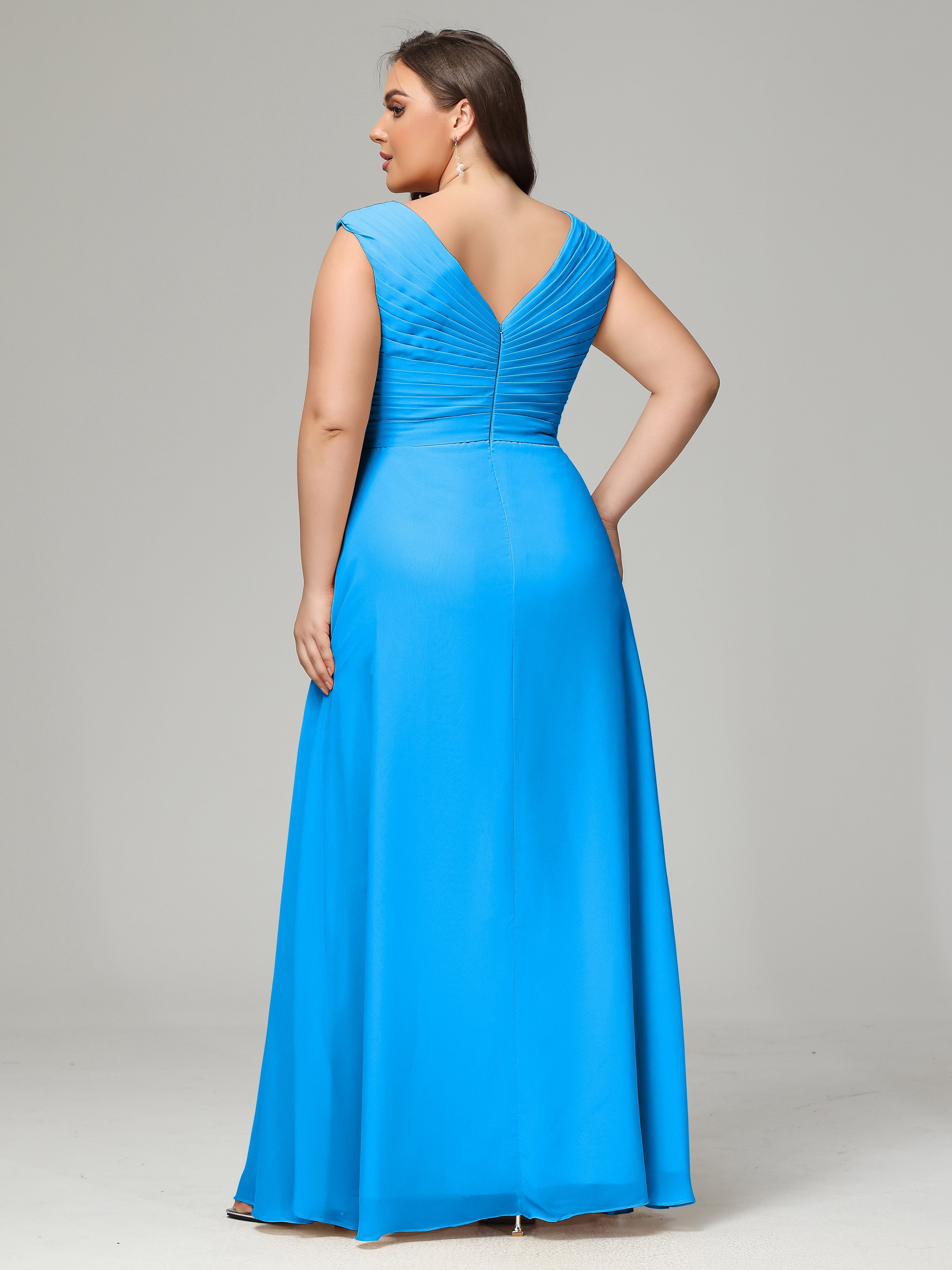 Robes De Demoiselle D'Honneur Bleu Océan Dos En V Mousseline Robe De Demoiselle D'Honneur Grande Taille