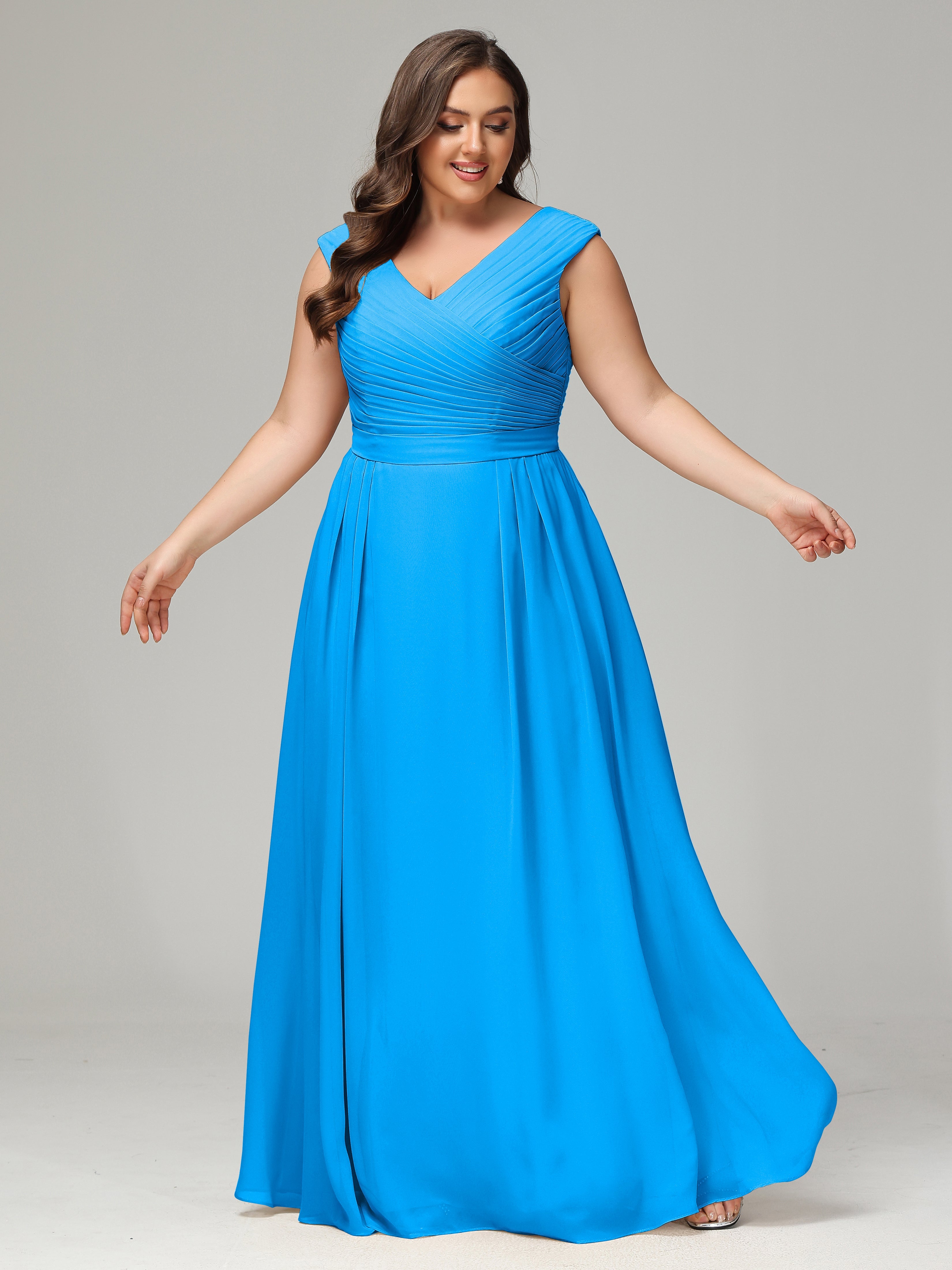 Robes De Demoiselle D'Honneur Bleu Océan Dos En V Mousseline Robe De Demoiselle D'Honneur Grande Taille