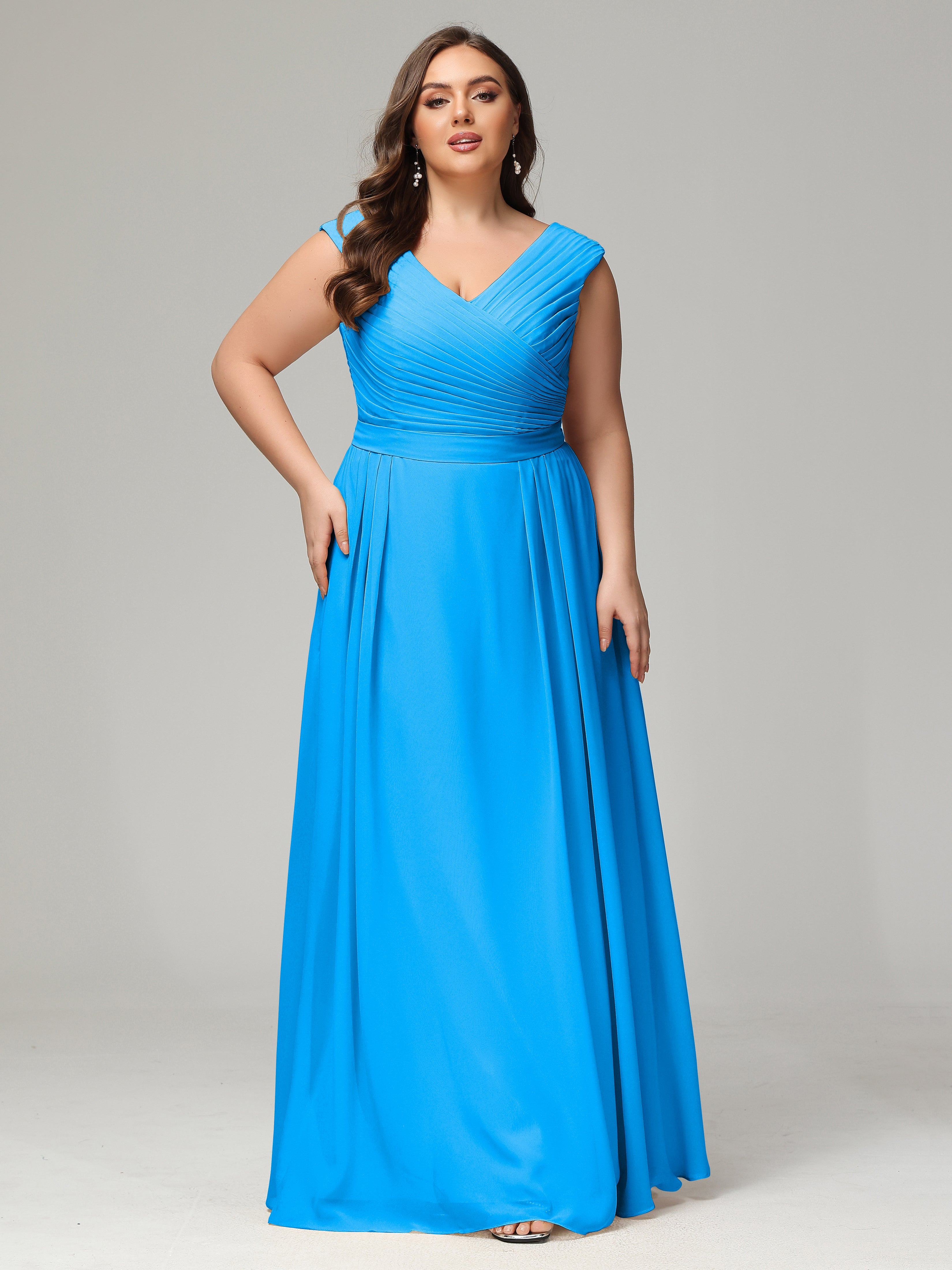 Robes De Demoiselle D'Honneur Bleu Océan Dos En V Mousseline Robe De Demoiselle D'Honneur Grande Taille