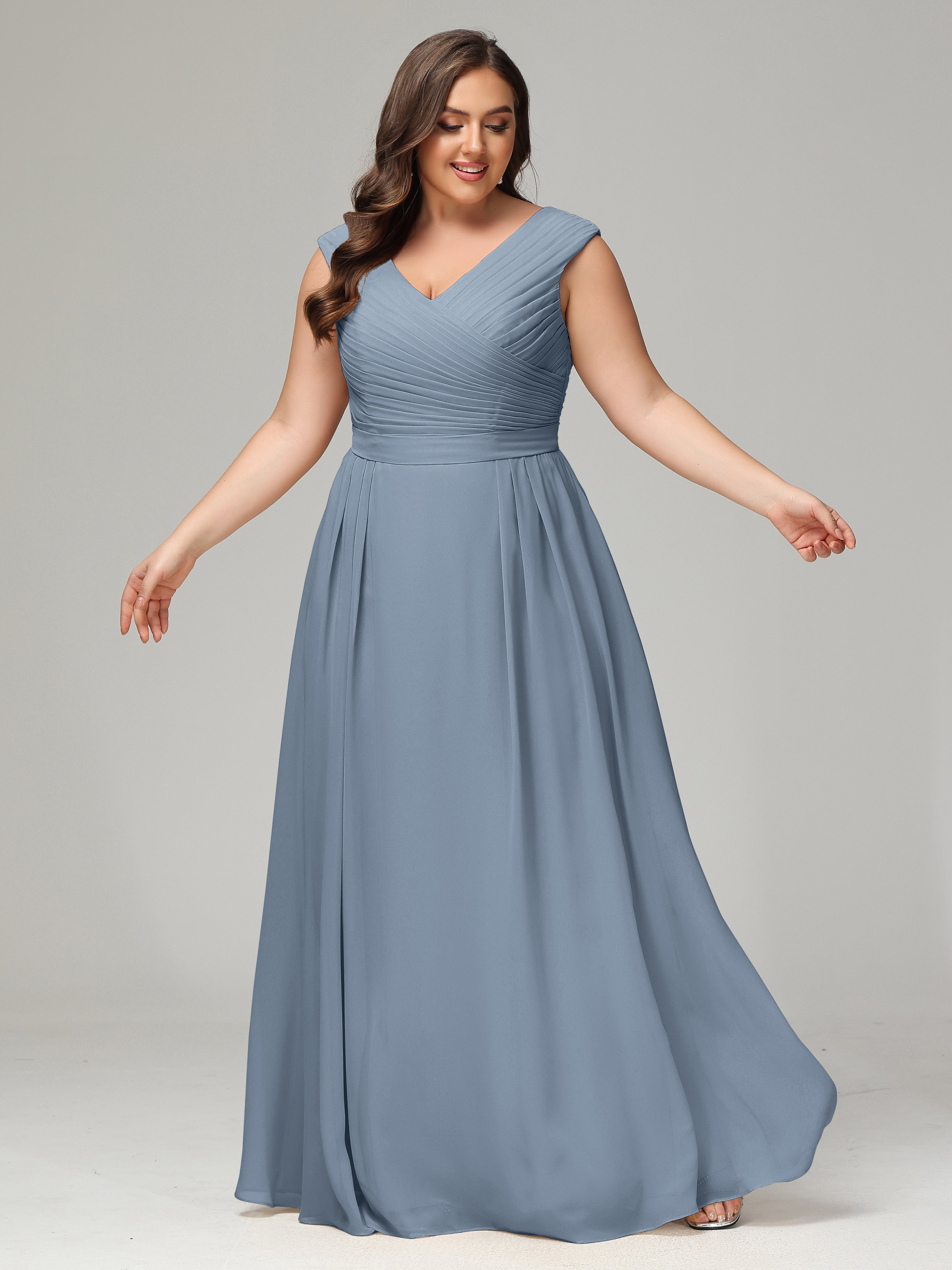 Robes De Demoiselle D'Honneur Bleu Poussiéreux Dos En V Mousseline Robe De Demoiselle D'Honneur Grande Taille