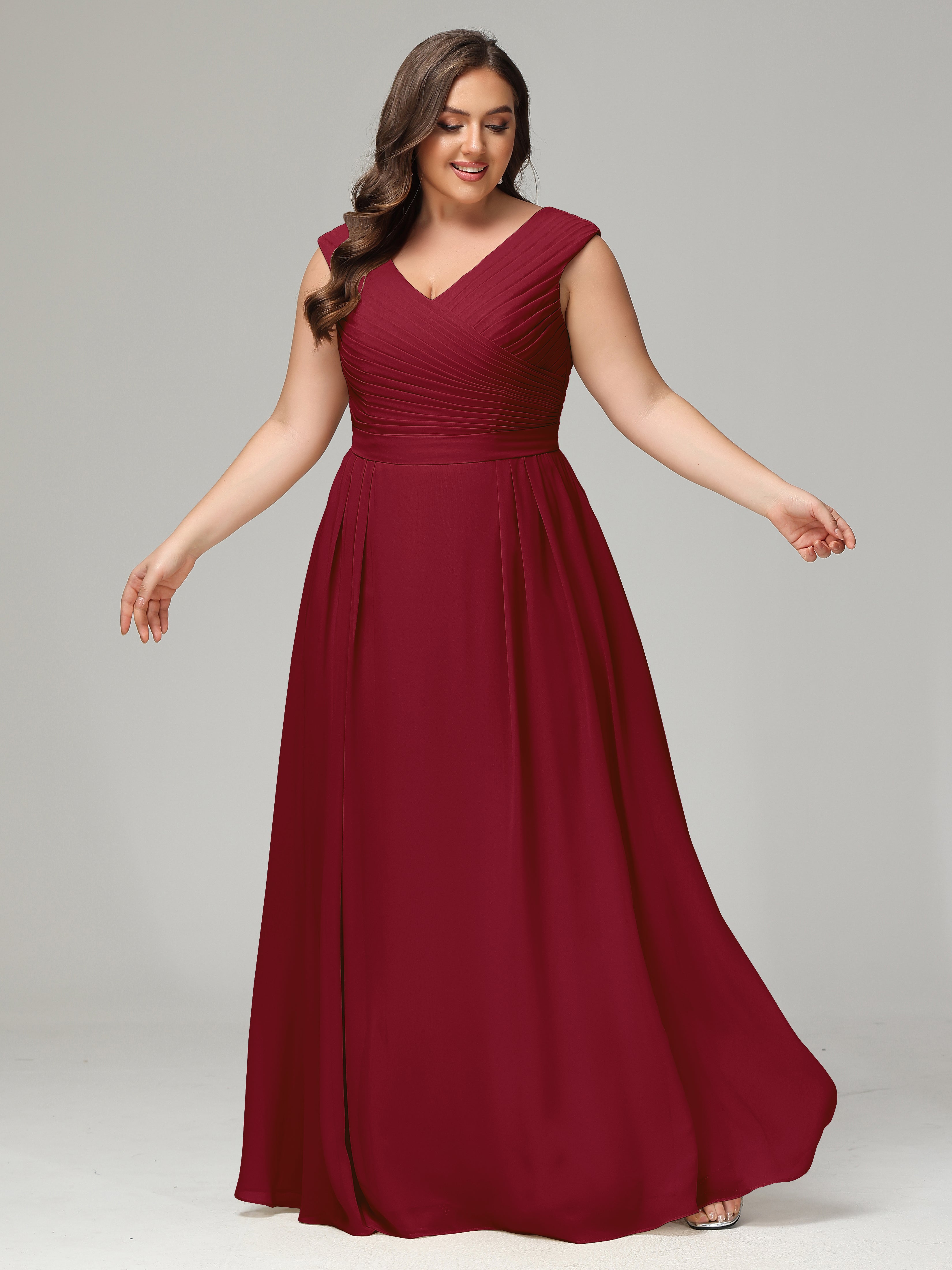 Robes De Demoiselle D'Honneur Couleur Bordeaux Dos En V Mousseline Robe De Demoiselle D'Honneur Grande Taille