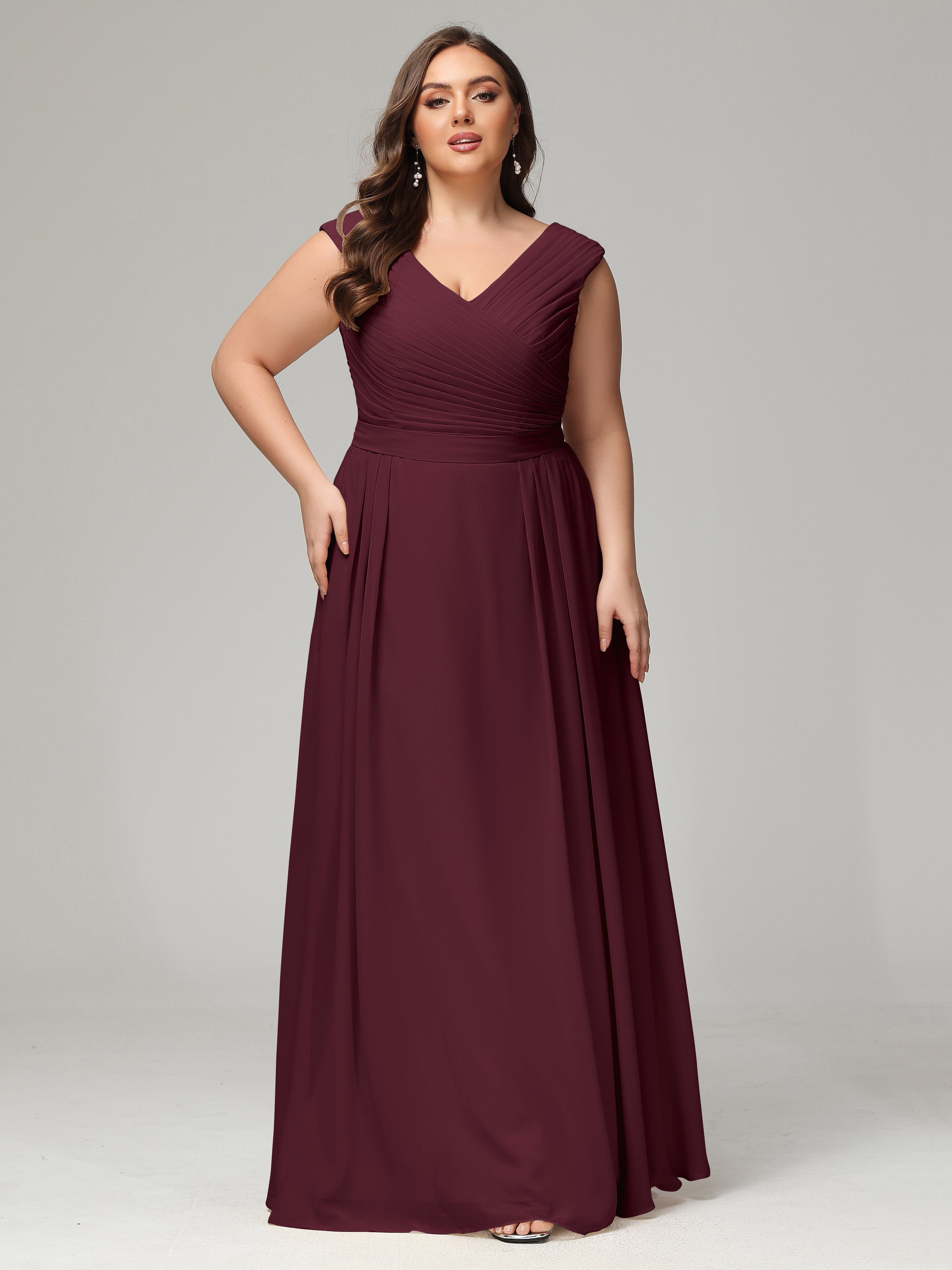 Robes De Demoiselle D'Honneur Cabernet Dos En V Mousseline Robe De Demoiselle D'Honneur Grande Taille