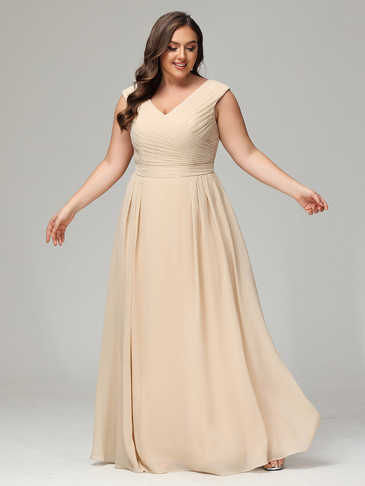 Robe De Demoiselle D'Honneur Champagne Grande Taille Dos En V Mousseline Robe De Demoiselle D'Honneur