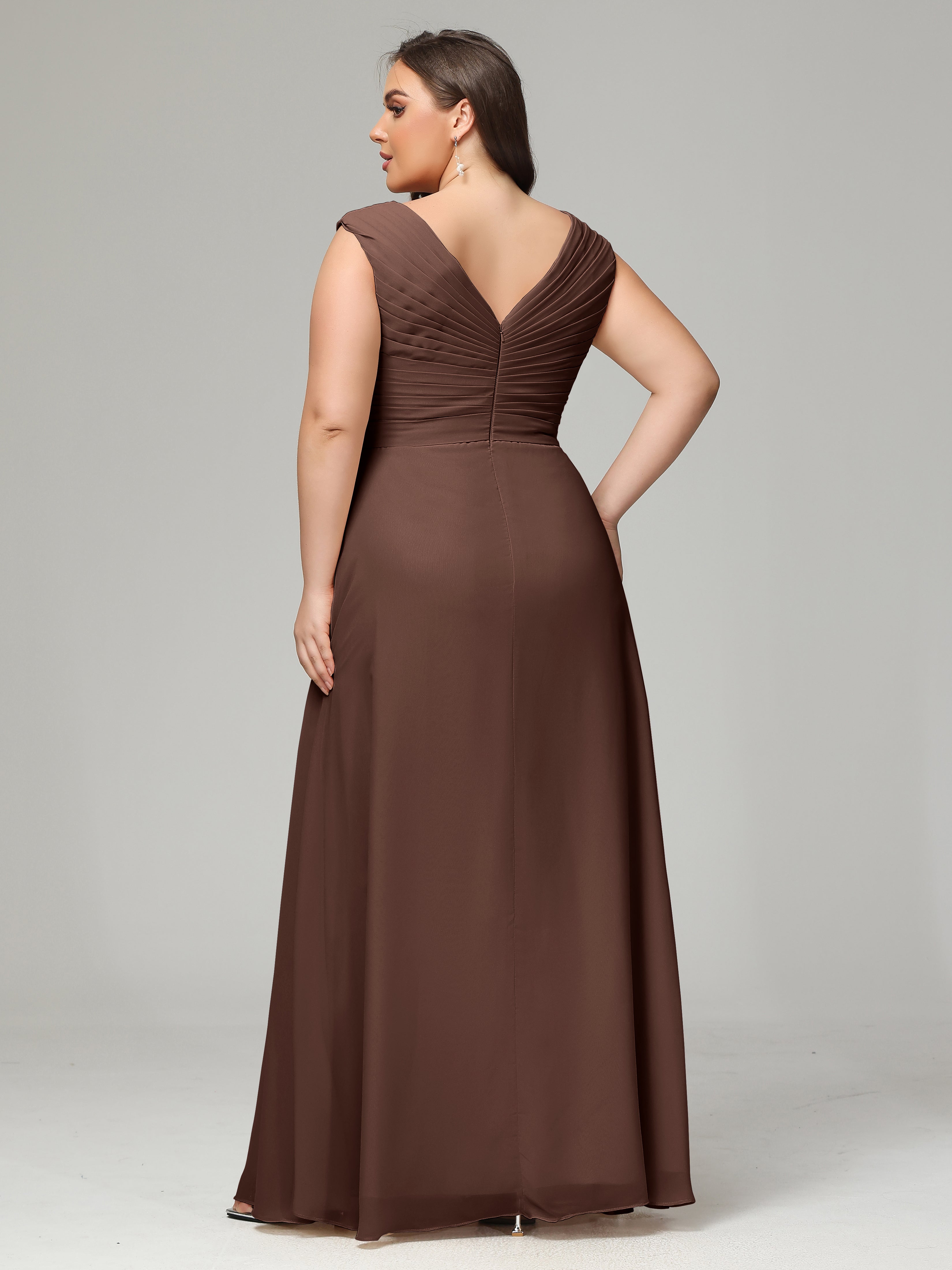 Robe Demoiselle D Honneur Marron Chocolat Dos En V Mousseline Robe De Demoiselle D'Honneur Grande Taille