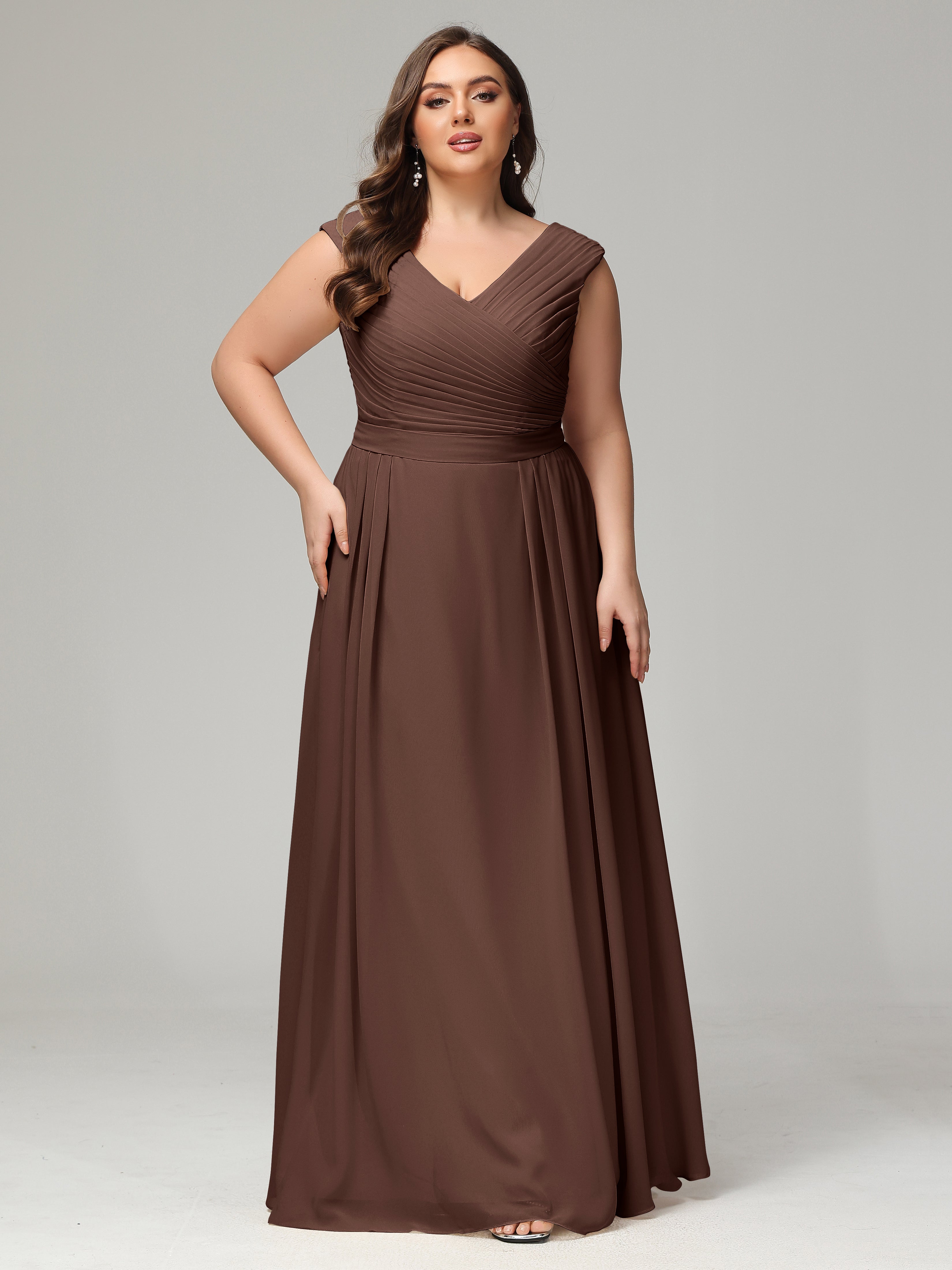 Robe Demoiselle D Honneur Marron Chocolat Dos En V Mousseline Robe De Demoiselle D'Honneur Grande Taille