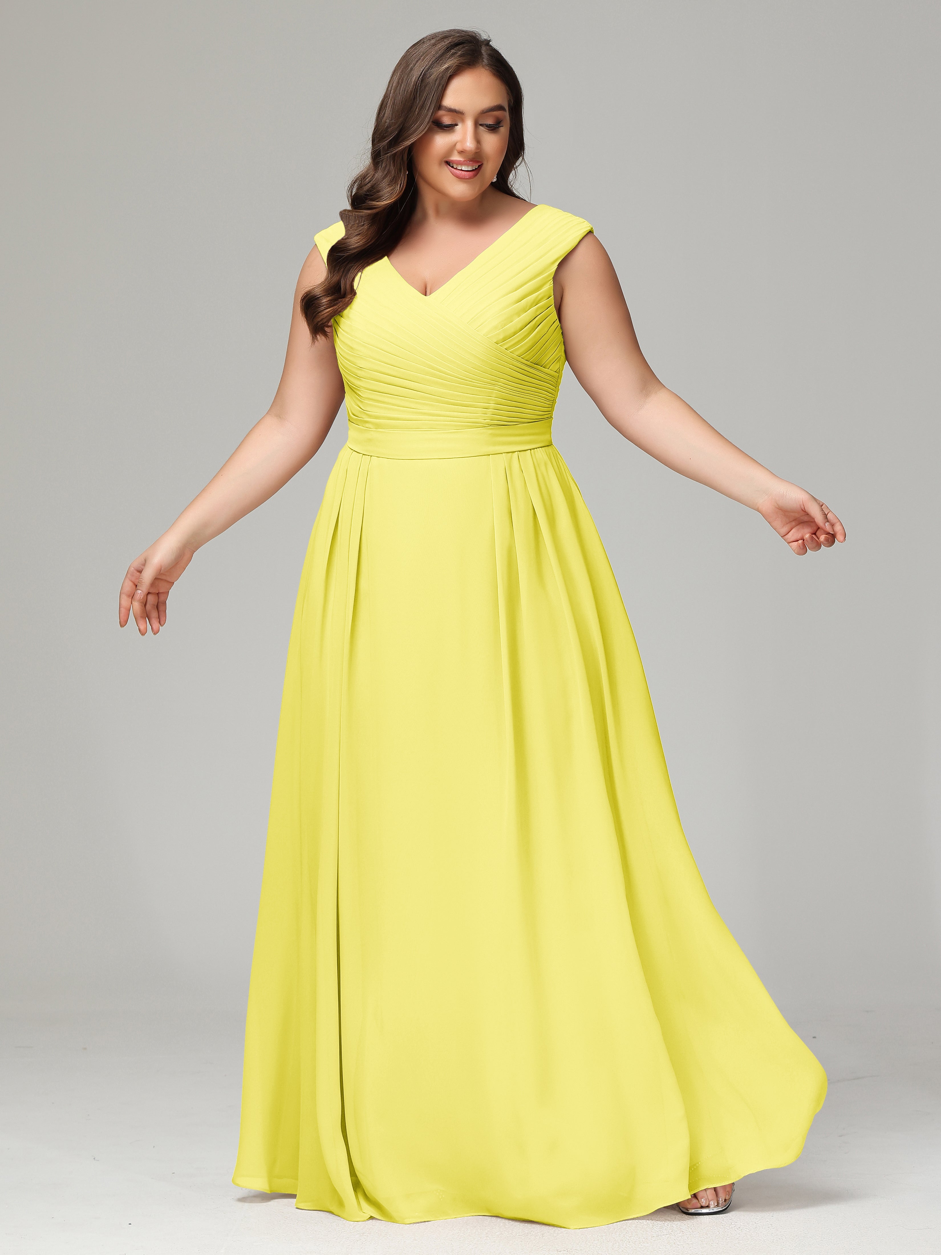 Robes De Demoiselle D'Honneur Citron Dos En V Mousseline Robe De Demoiselle D'Honneur Grande Taille