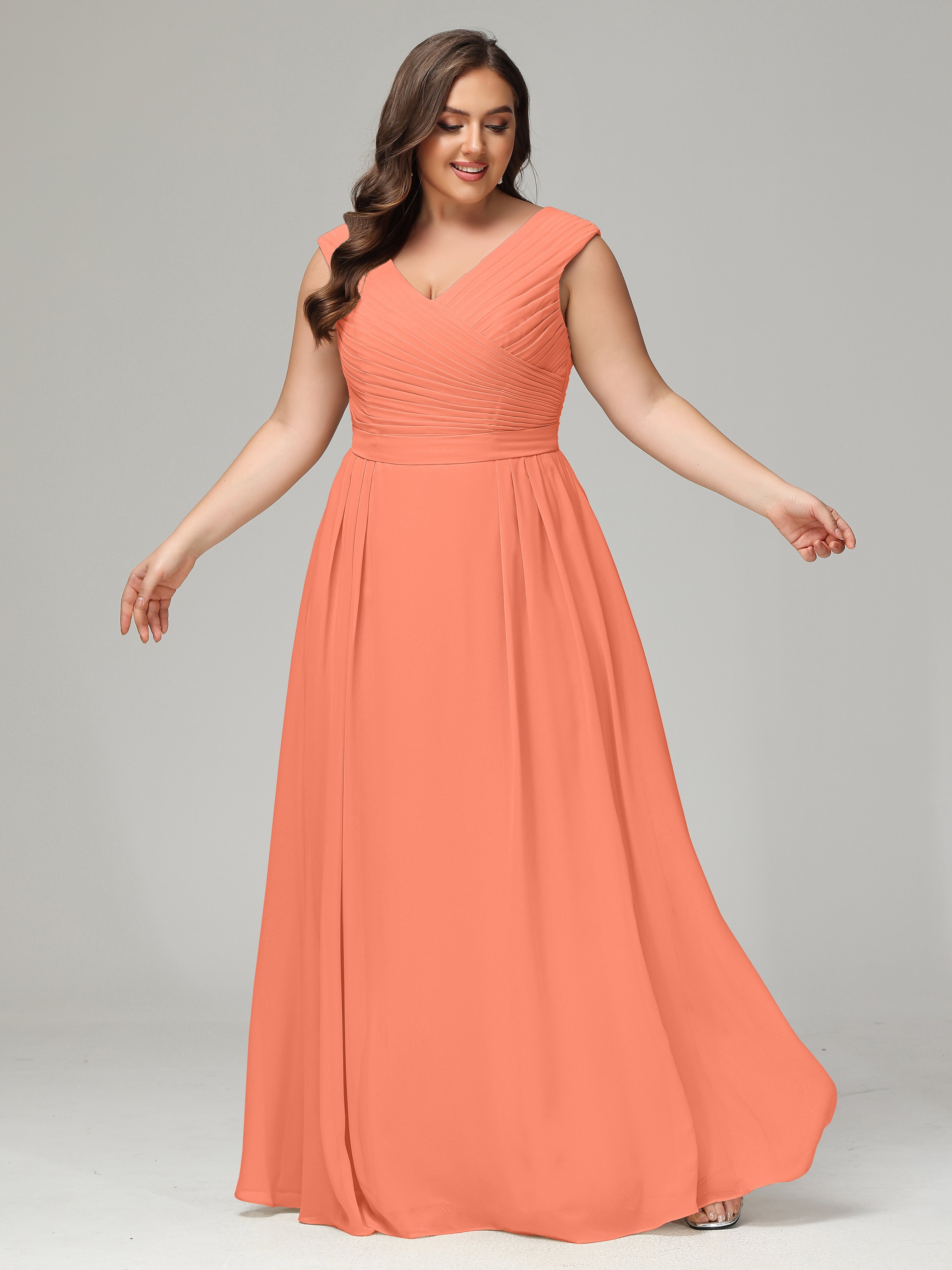 Robes De Demoiselle D'Honneur Coucher De Soleil Dos En V Mousseline Robe De Demoiselle D'Honneur Grande Taille