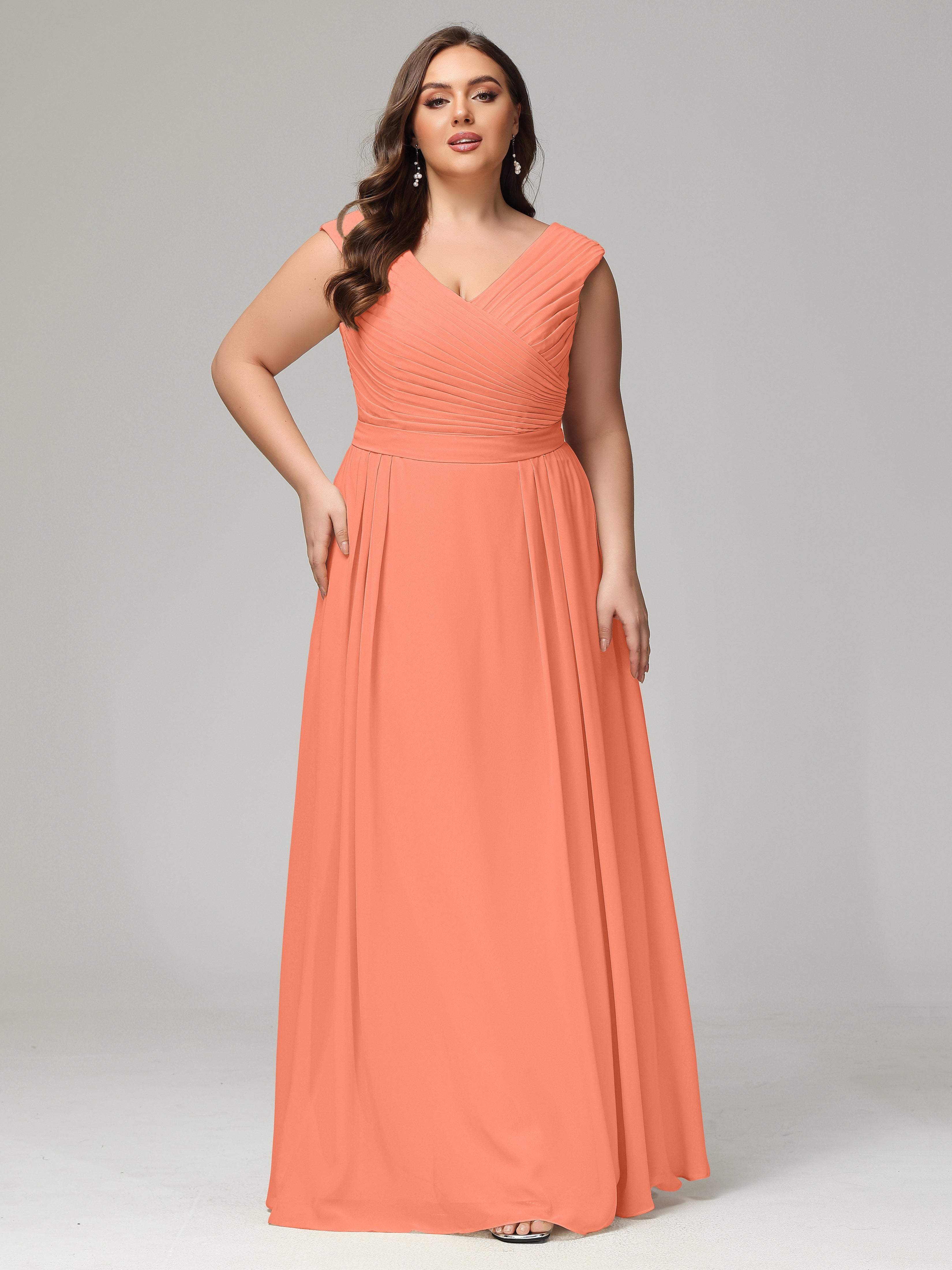 Robes De Demoiselle D'Honneur Coucher De Soleil Dos En V Mousseline Robe De Demoiselle D'Honneur Grande Taille