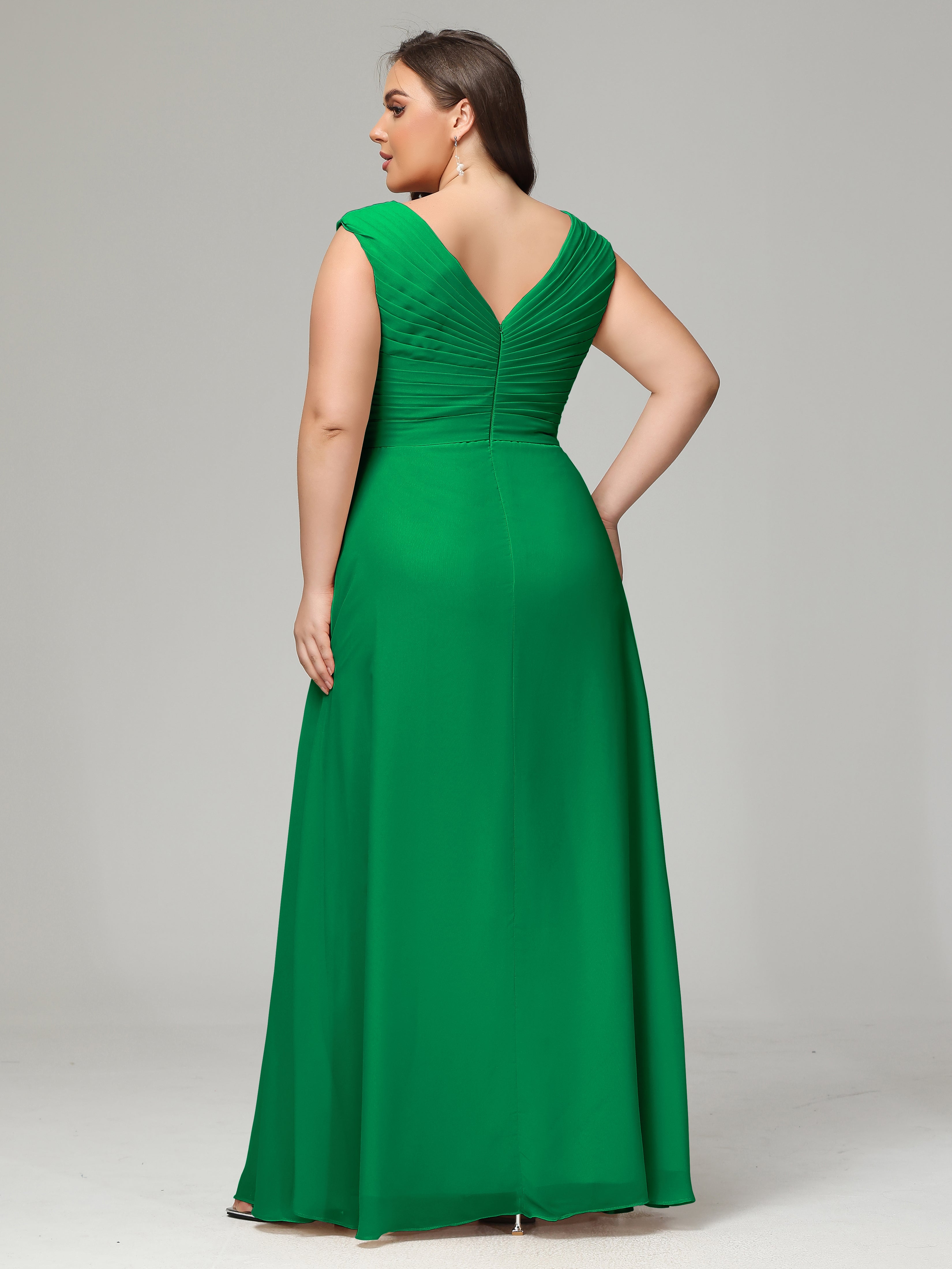 Demoiselle D'Honneur Vert Émeraude Dos En V Mousseline Robe De Demoiselle D'Honneur Grande Taille
