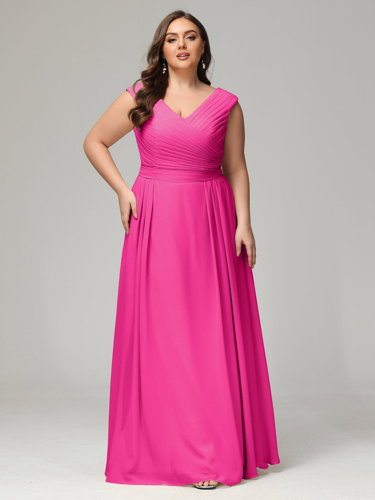 Robes De Demoiselle D'Honneur Rose Fuchsia Couleur Dos En V Mousseline Robe De Demoiselle D'Honneur Grande Taille