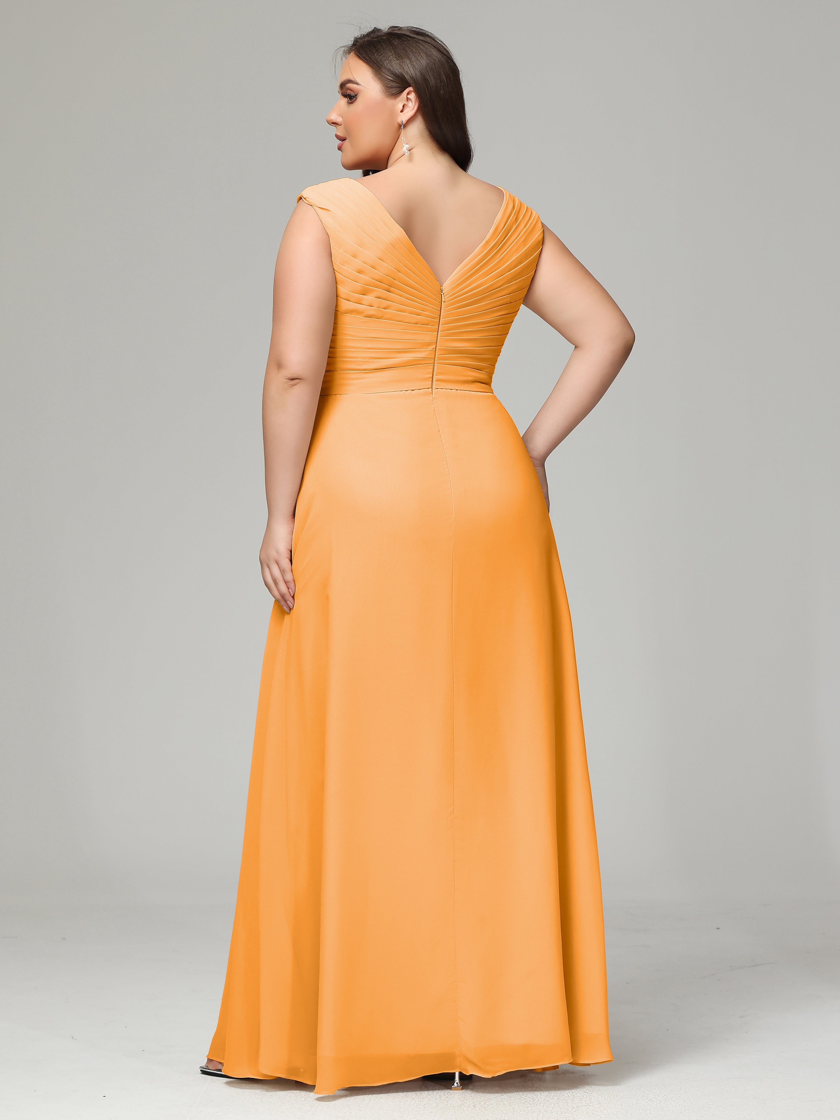 Robes De Demoiselle D'Honneur Mandarine Dos En V Mousseline Robe De Demoiselle D'Honneur Grande Taille