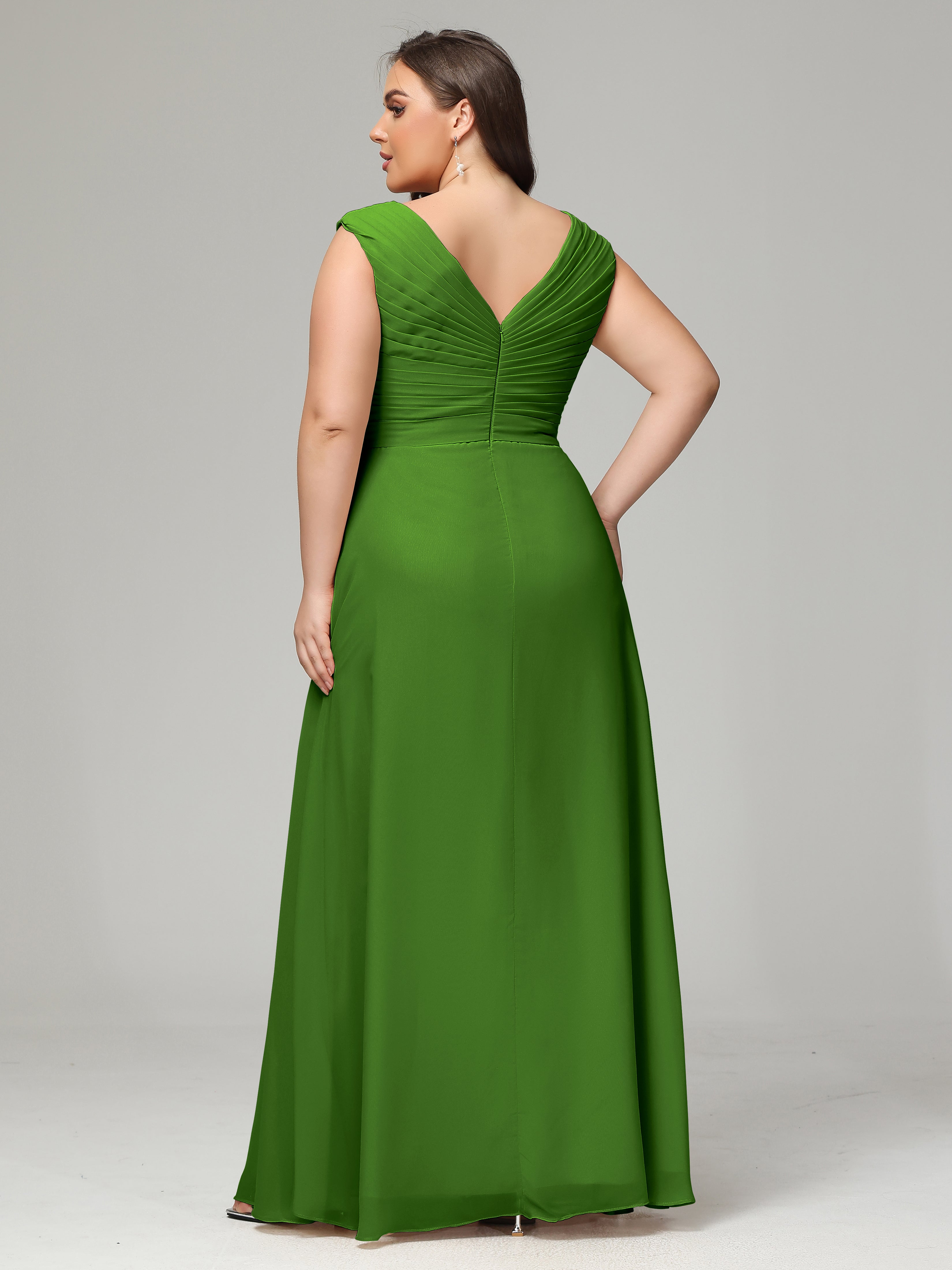 Robes De Demoiselle D'Honneur Vert Mousse Dos En V Mousseline Robe De Demoiselle D'Honneur Grande Taille
