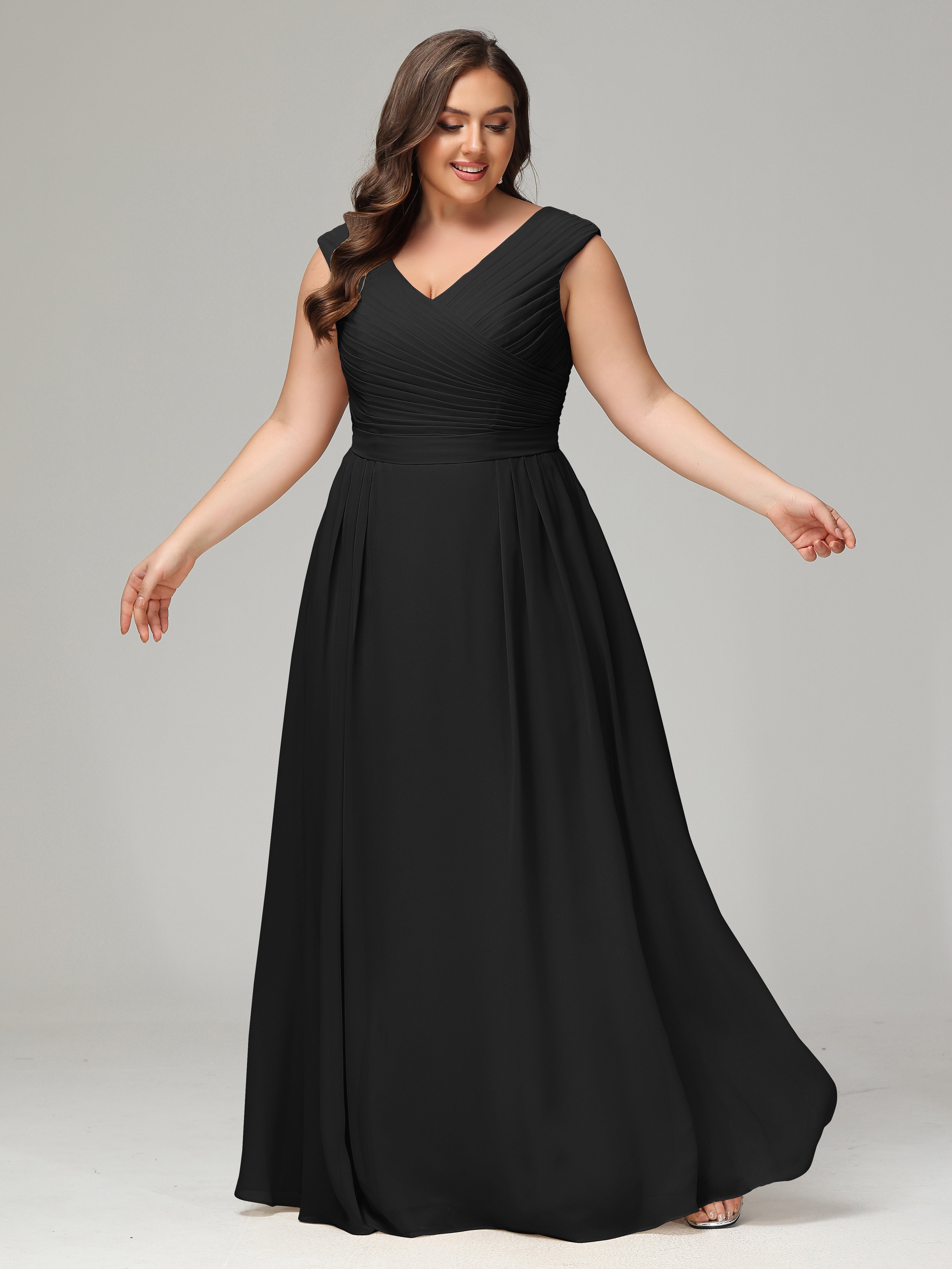 Robe Noire Demoiselle D Honneur Dos En V Mousseline Robe De Demoiselle D'Honneur Grande Taille