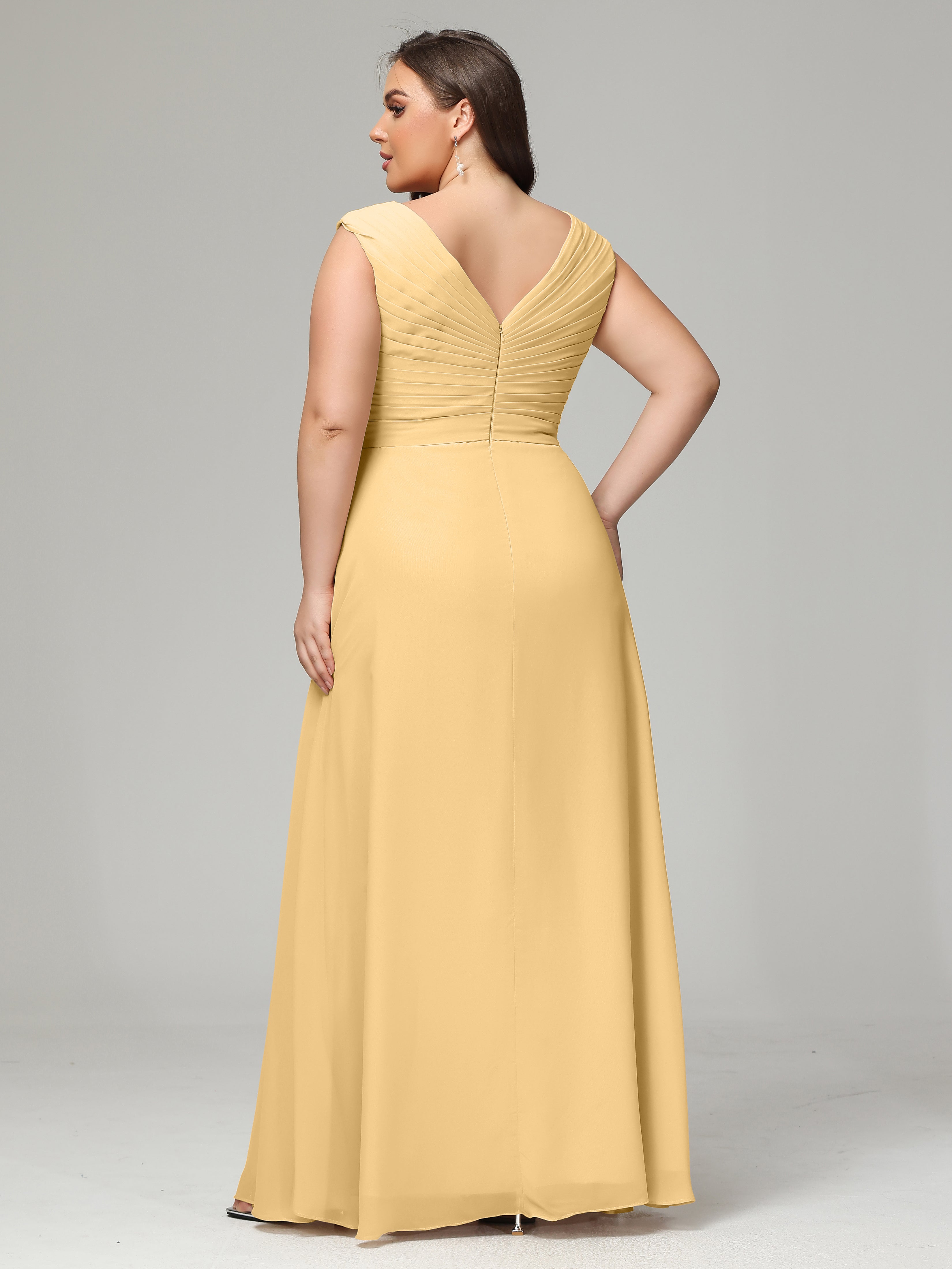 Demoiselle D Honneur Or Dos En V Mousseline Robe De Demoiselle D'Honneur Grande Taille