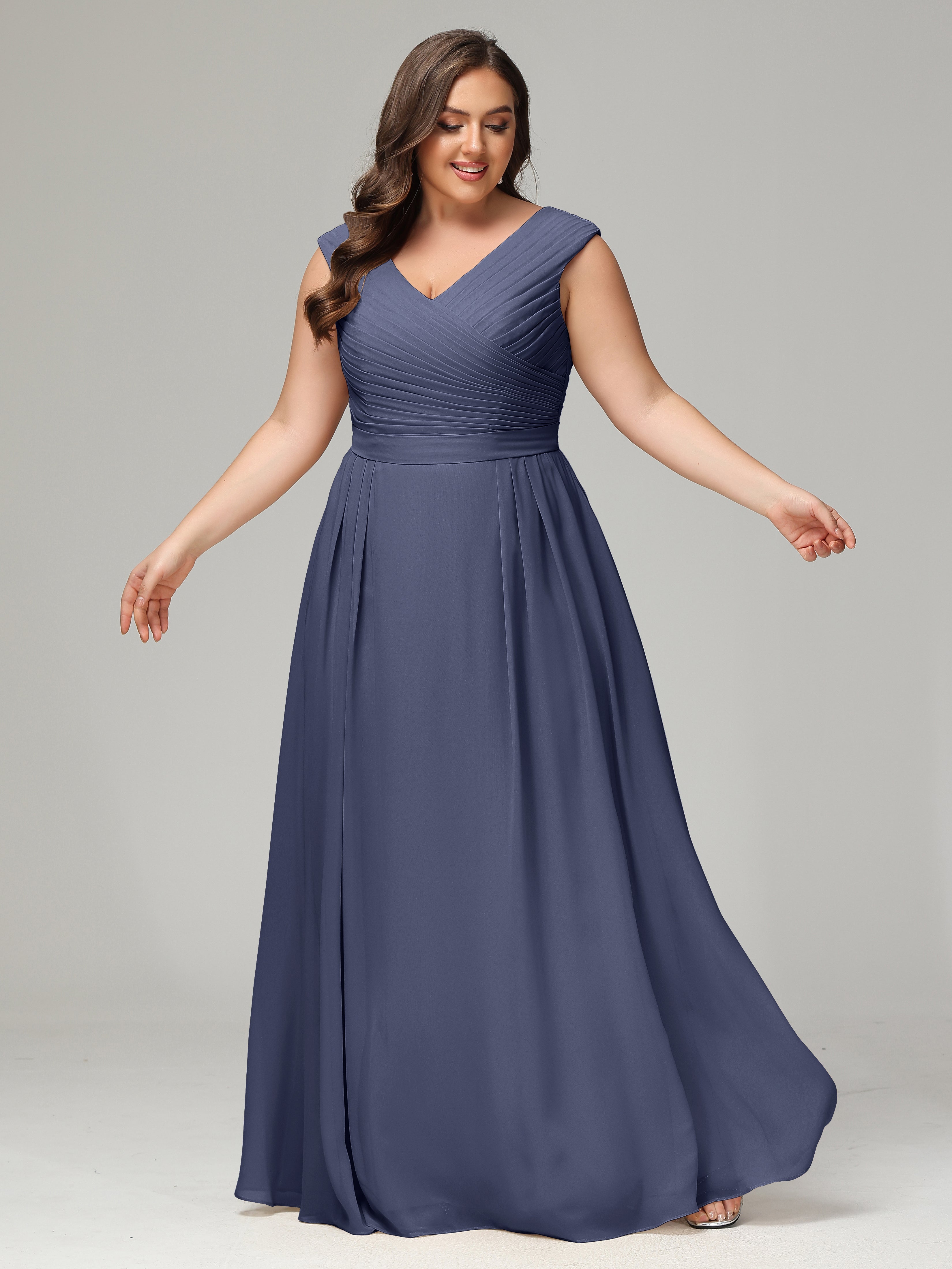 Robes De Demoiselle D'Honneur Bleu Orageux Dos En V Mousseline Robe De Demoiselle D'Honneur Grande Taille
