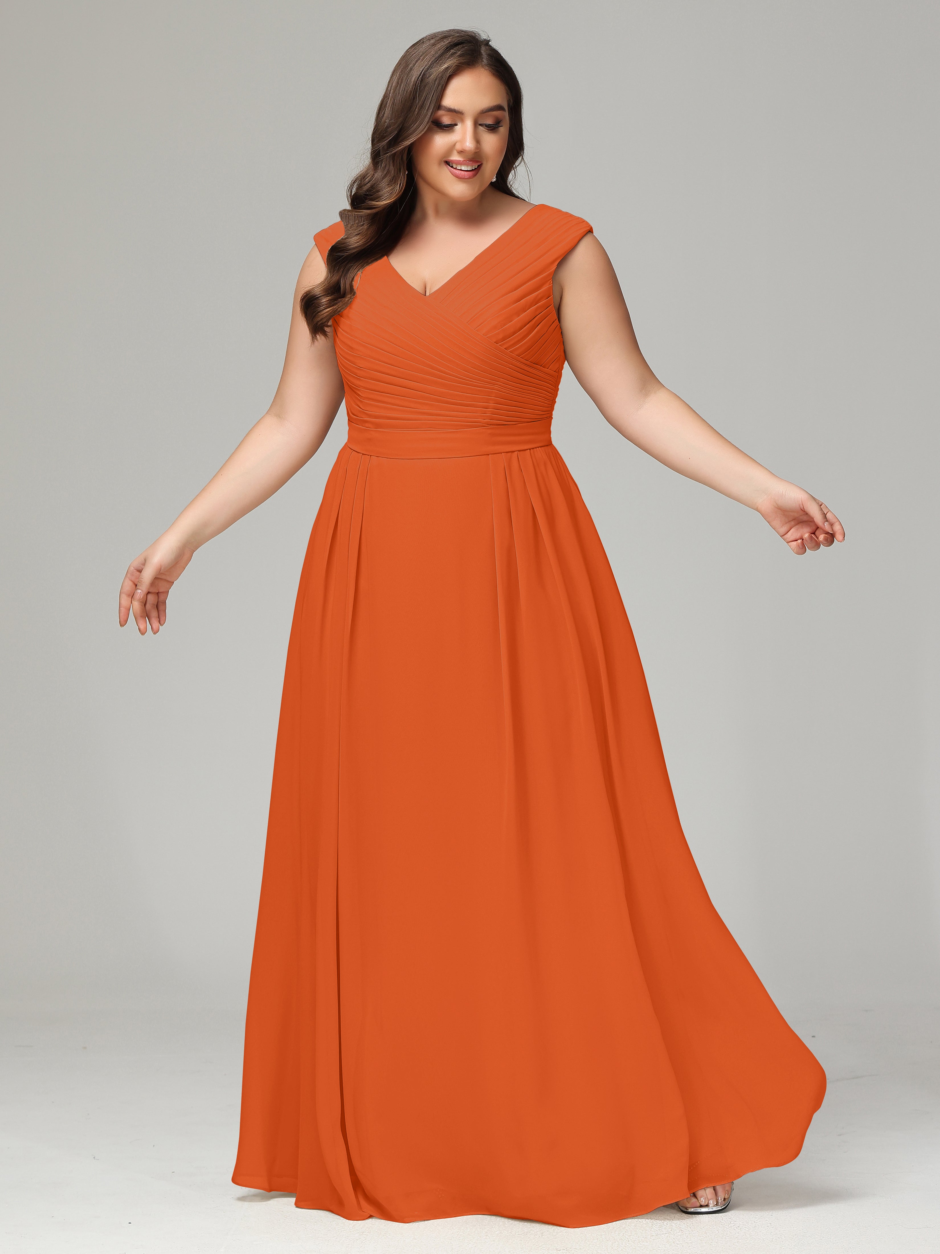 Robes De Demoiselle D'Honneur Orange Foncé Dos En V Mousseline Robe De Demoiselle D'Honneur Grande Taille