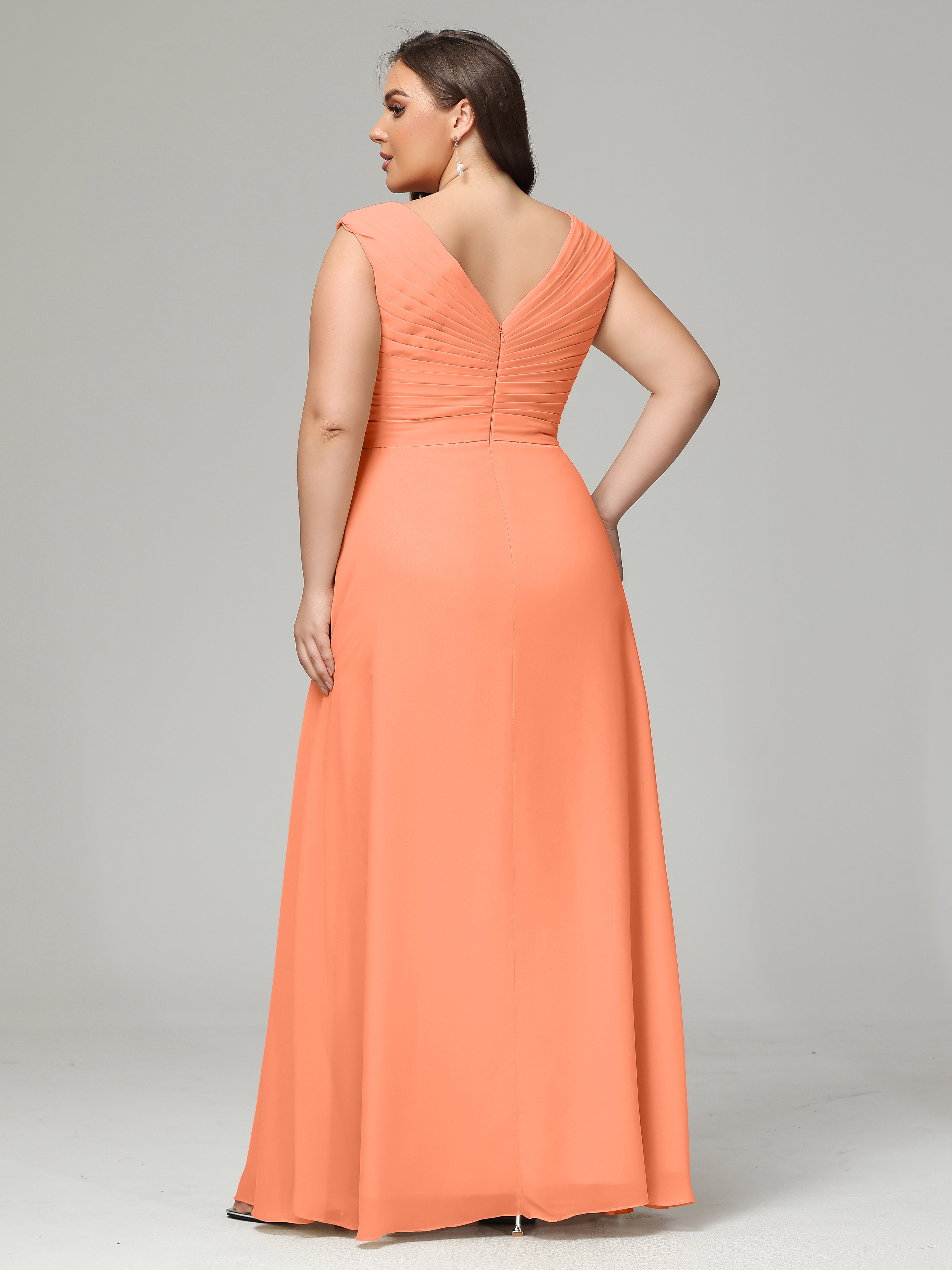 Robes De Demoiselle D'Honneur Papaye Dos En V Mousseline Robe De Demoiselle D'Honneur Grande Taille