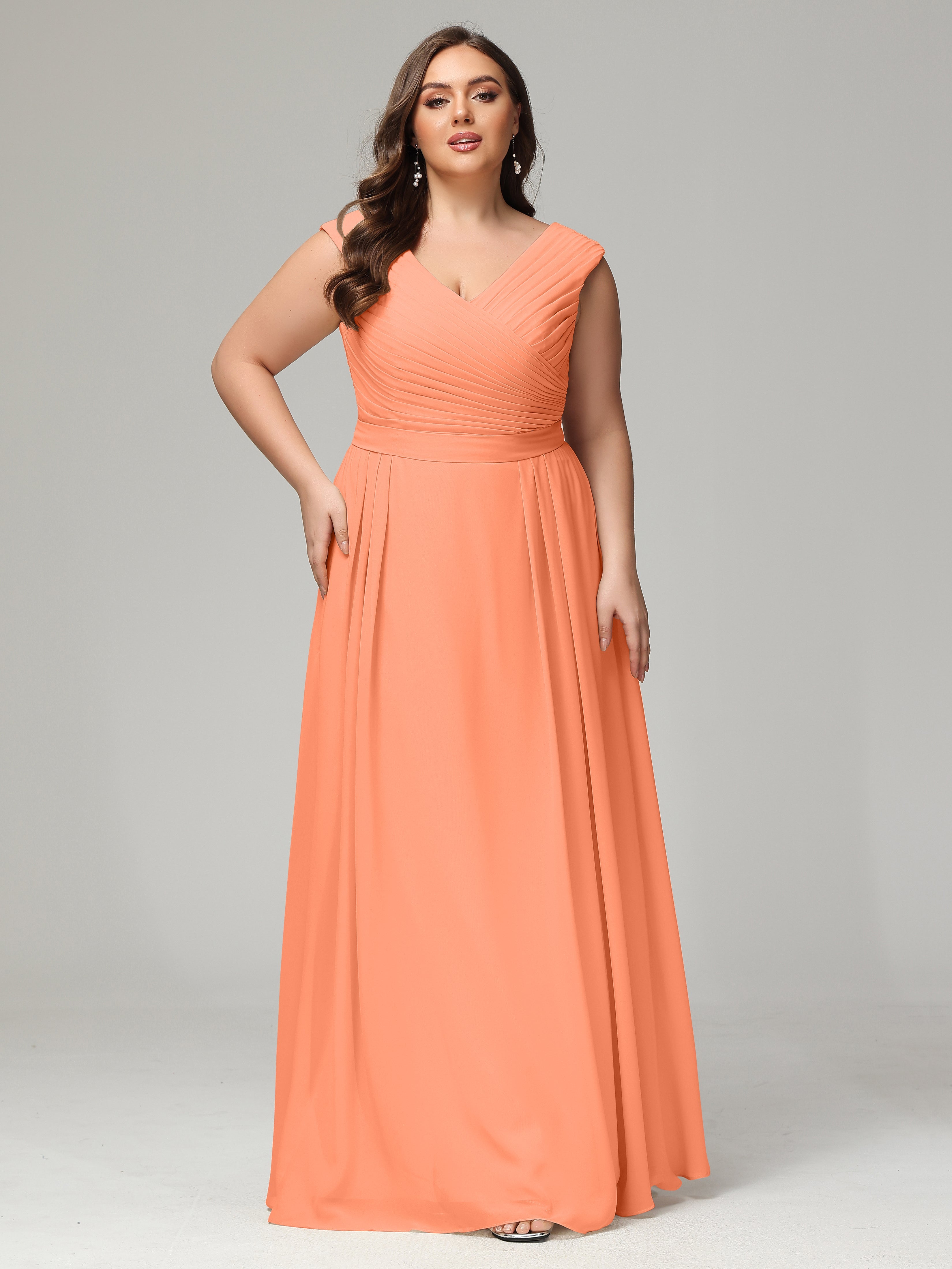 Robes De Demoiselle D'Honneur Papaye Dos En V Mousseline Robe De Demoiselle D'Honneur Grande Taille